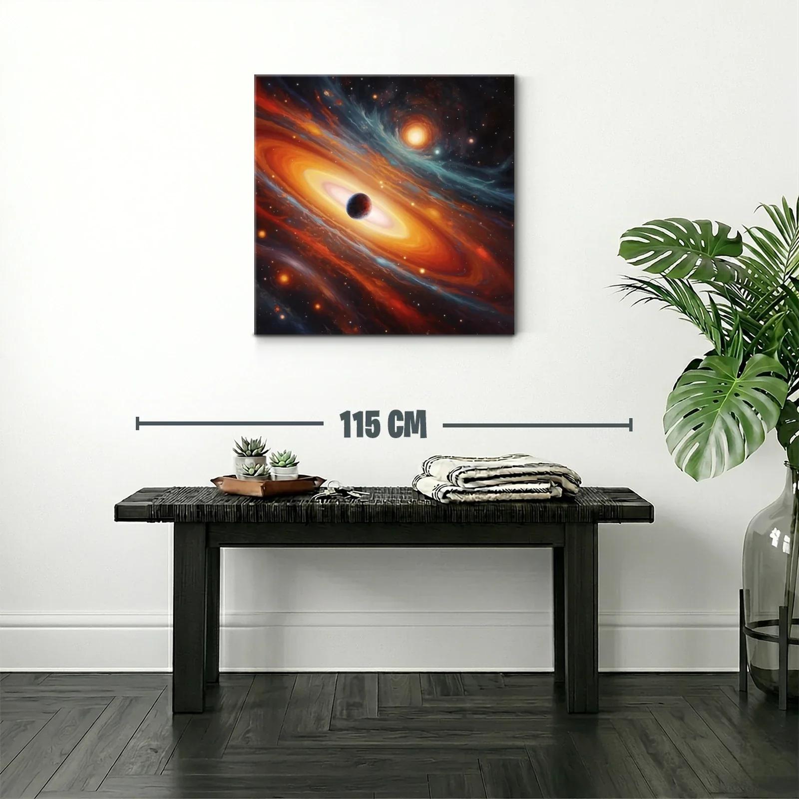 Cuadro galaxia en tonos cálidos con planeta central — miniatura 2