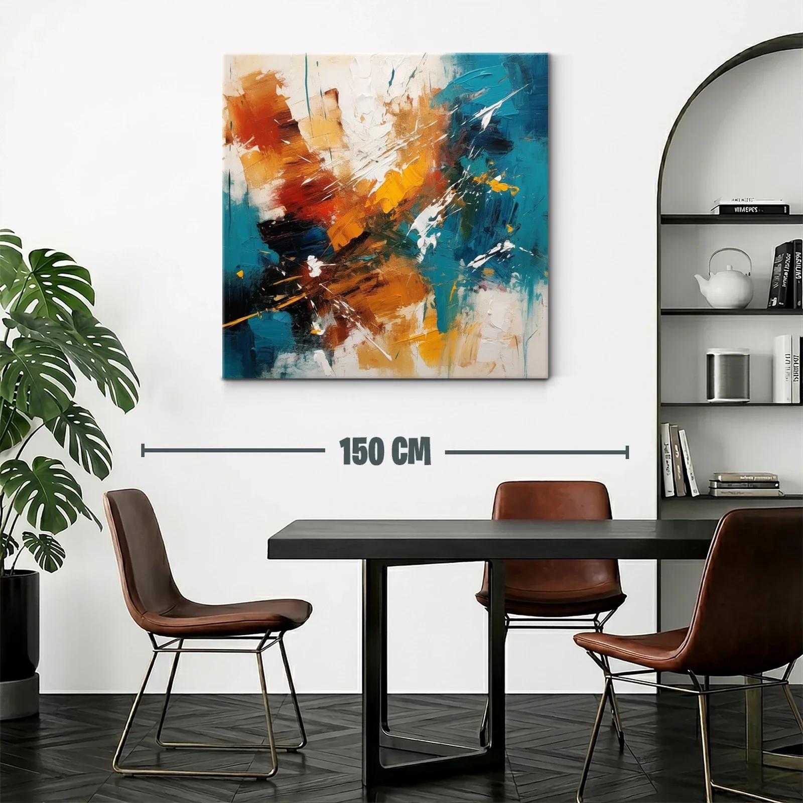 Cuadro abstracto con tonos cálidos y azul turquesa vibrante — miniatura 2