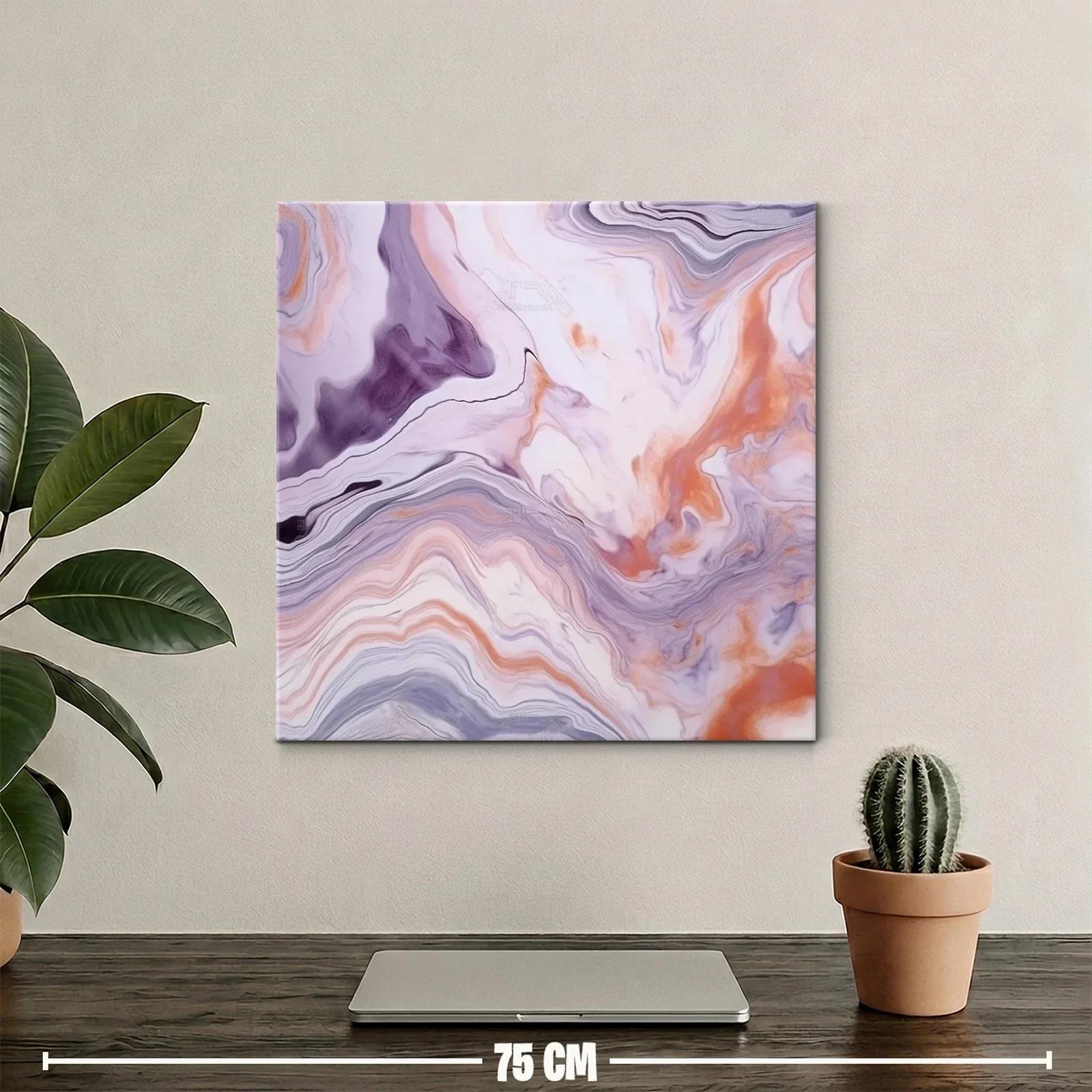 Cuadro abstracto con tonos morados y naranjas fluidos — miniatura 2