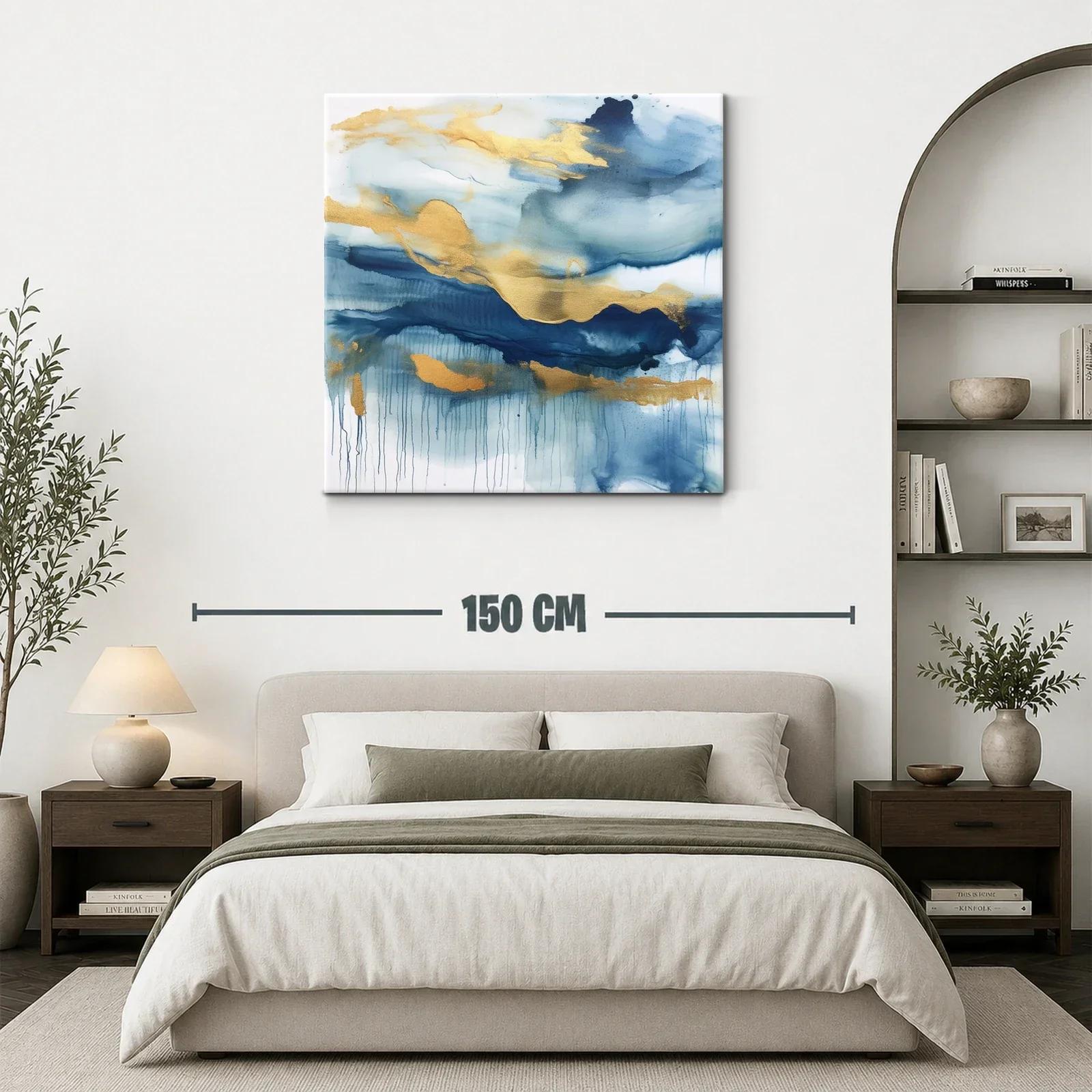 Cuadro abstracto con tonos azules y dorados elegantes — miniatura 3