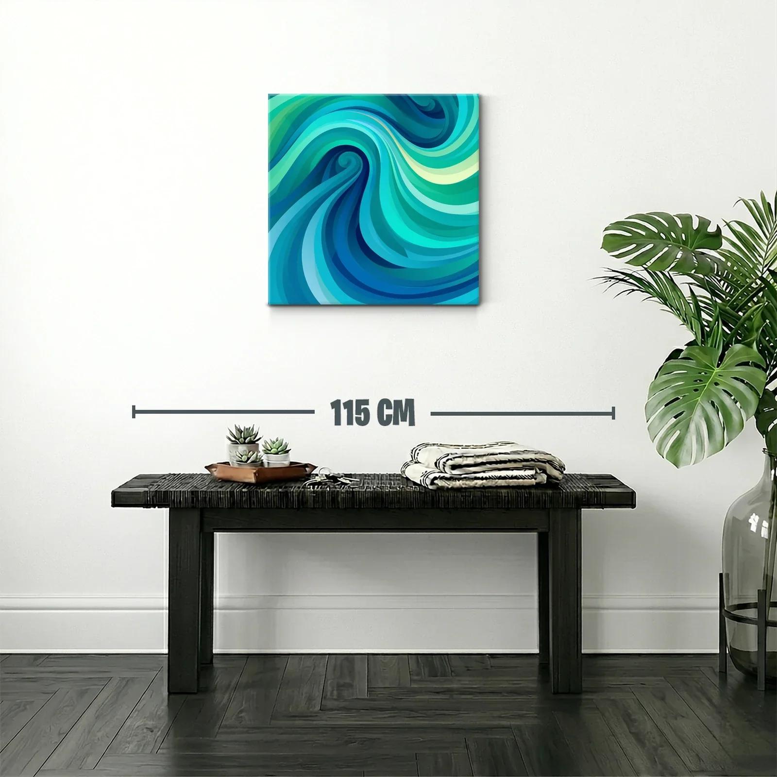 Cuadro abstracto con ondas en tonos azules y verdes — miniatura 2