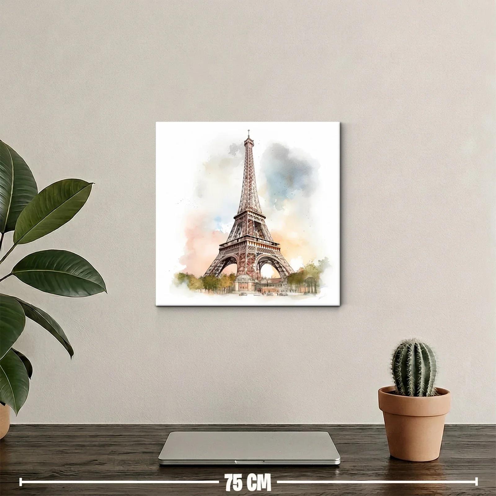Cuadro Torre Eiffel con acuarela en tonos cálidos y suaves — miniatura 2