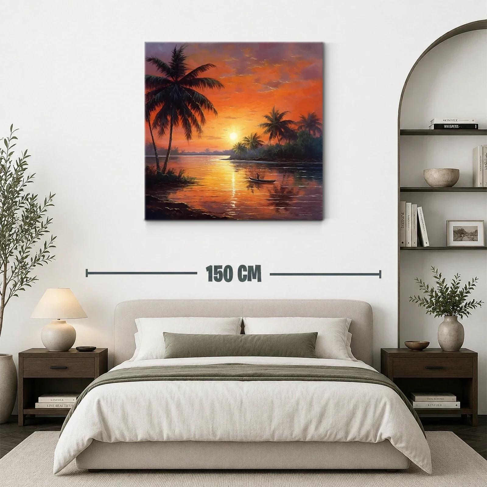 Atardecer tropical con palmeras y río tranquilo — miniatura 3