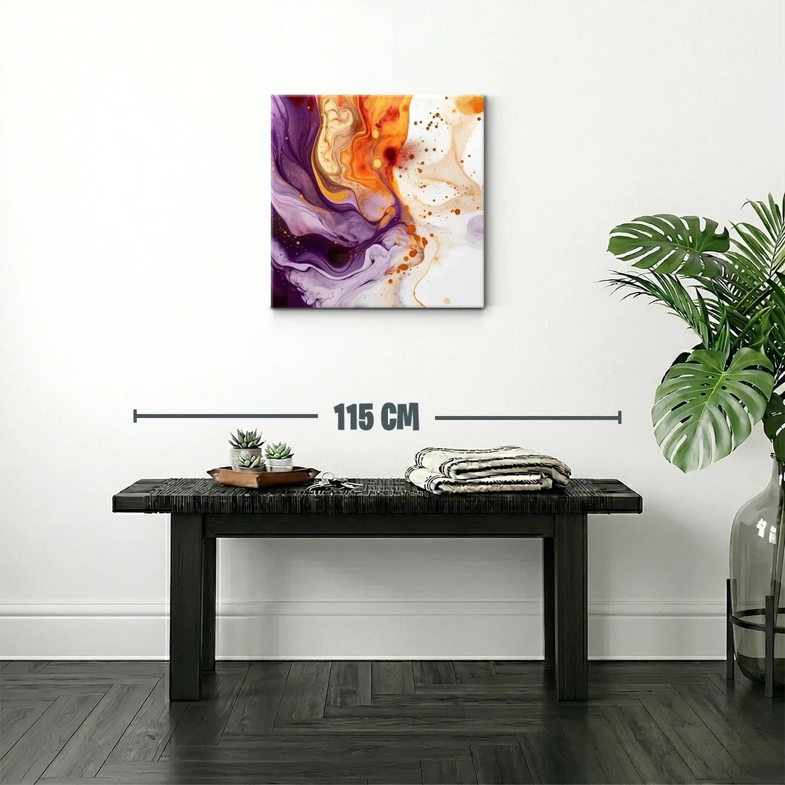 Cuadro abstracto con tonos cálidos y lilas vibrantes — miniatura 2