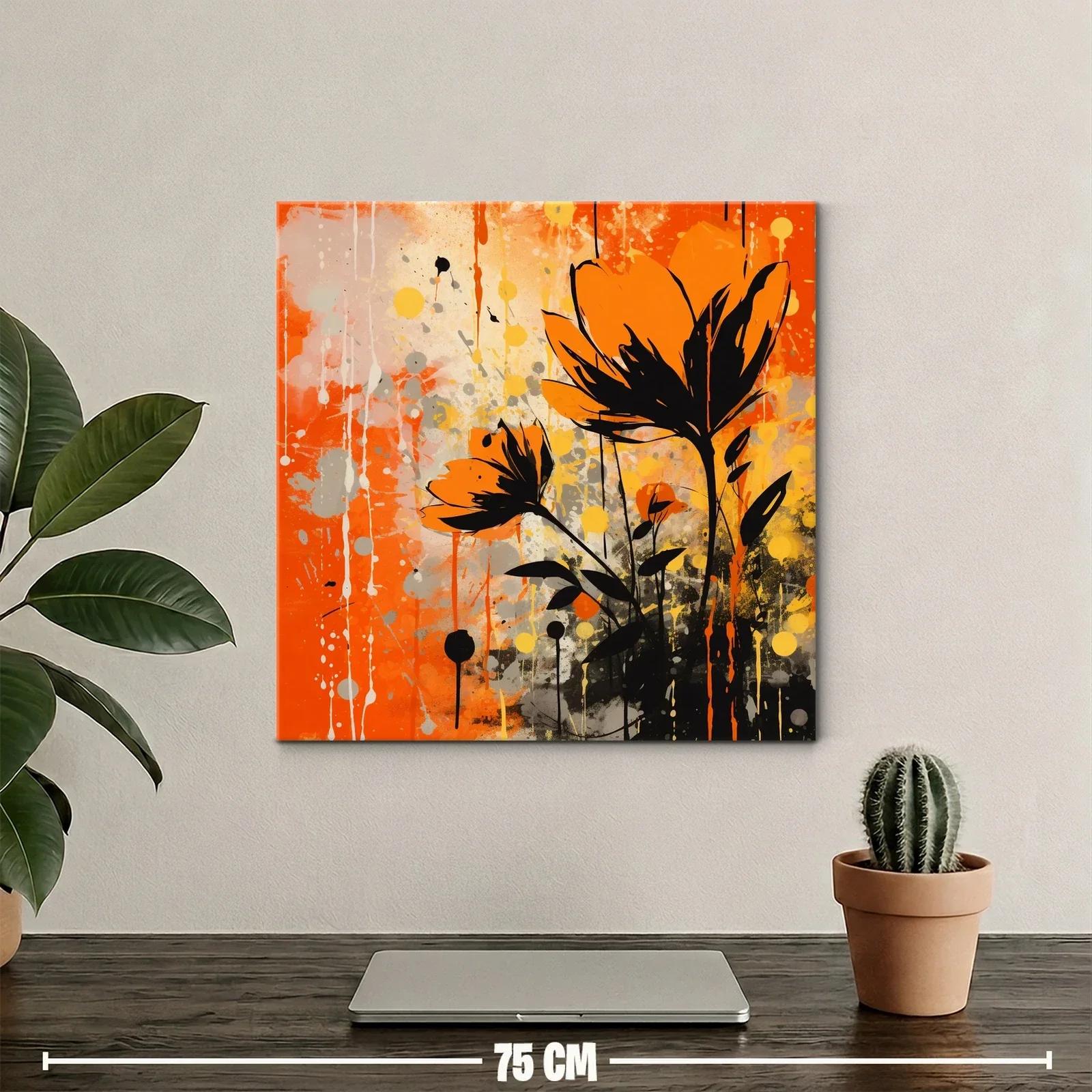 Cuadro floral con vibrante contraste en tonos naranja y negro — miniatura 2