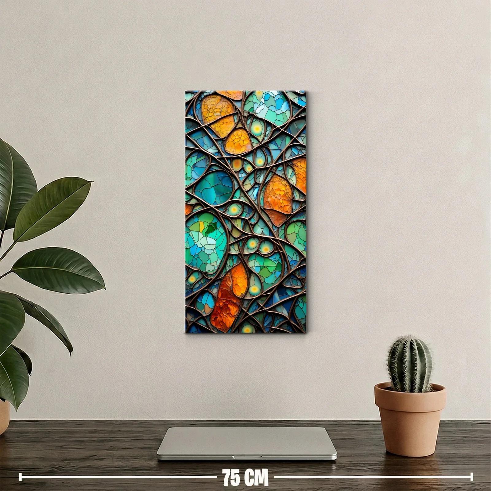 Cuadro vidriera abstracta con líneas curvas oscuras — miniatura 2
