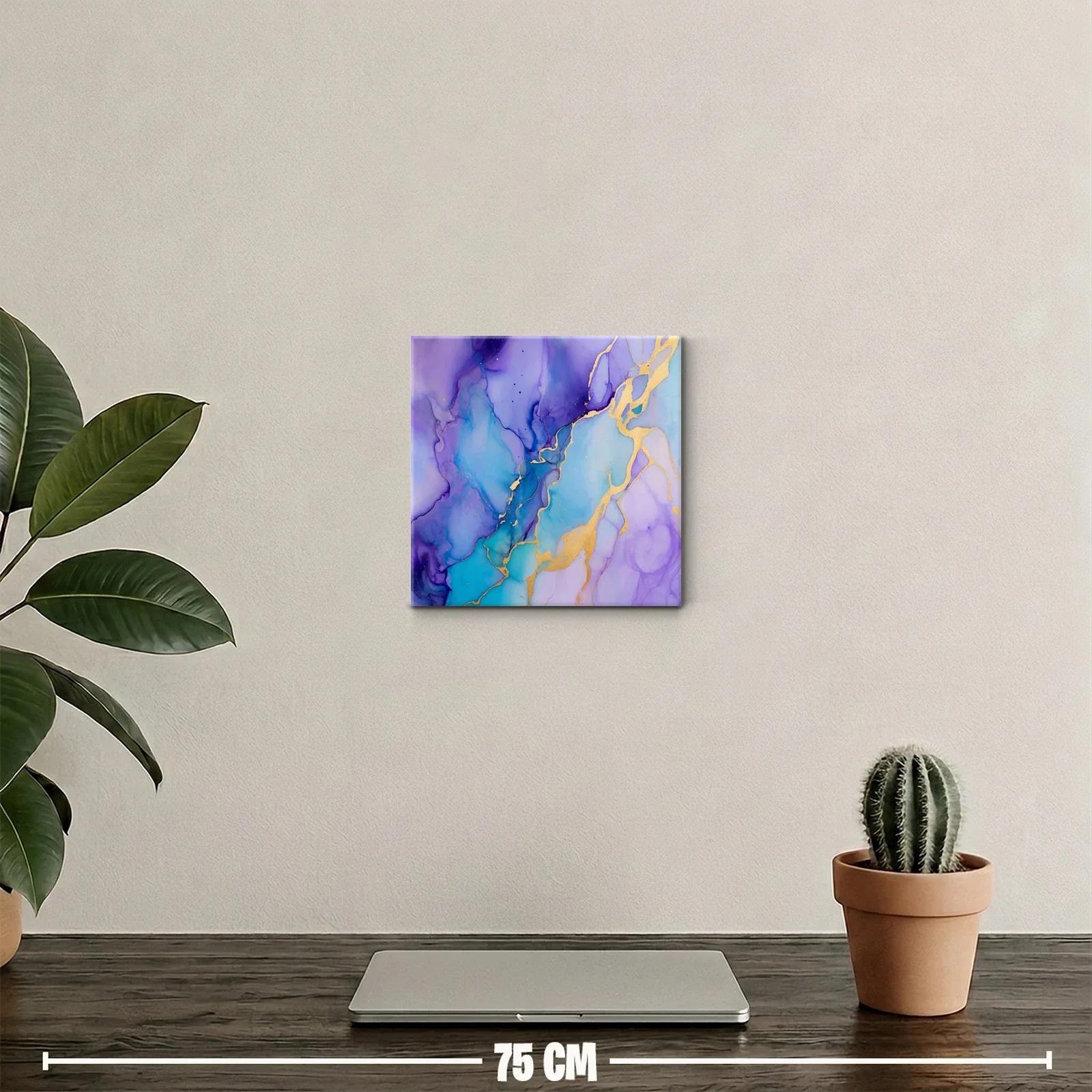 Cuadro abstracto con tonos azules y violetas y toques dorados — miniatura 2