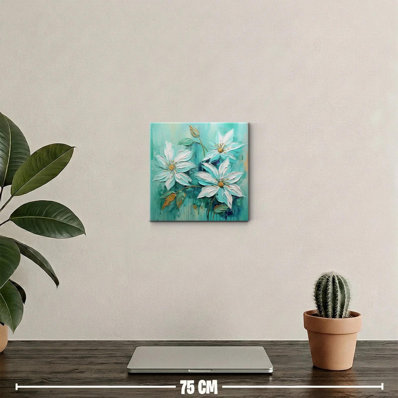 Flores en tonos turquesa y dorado para decorar paredes — miniatura 2