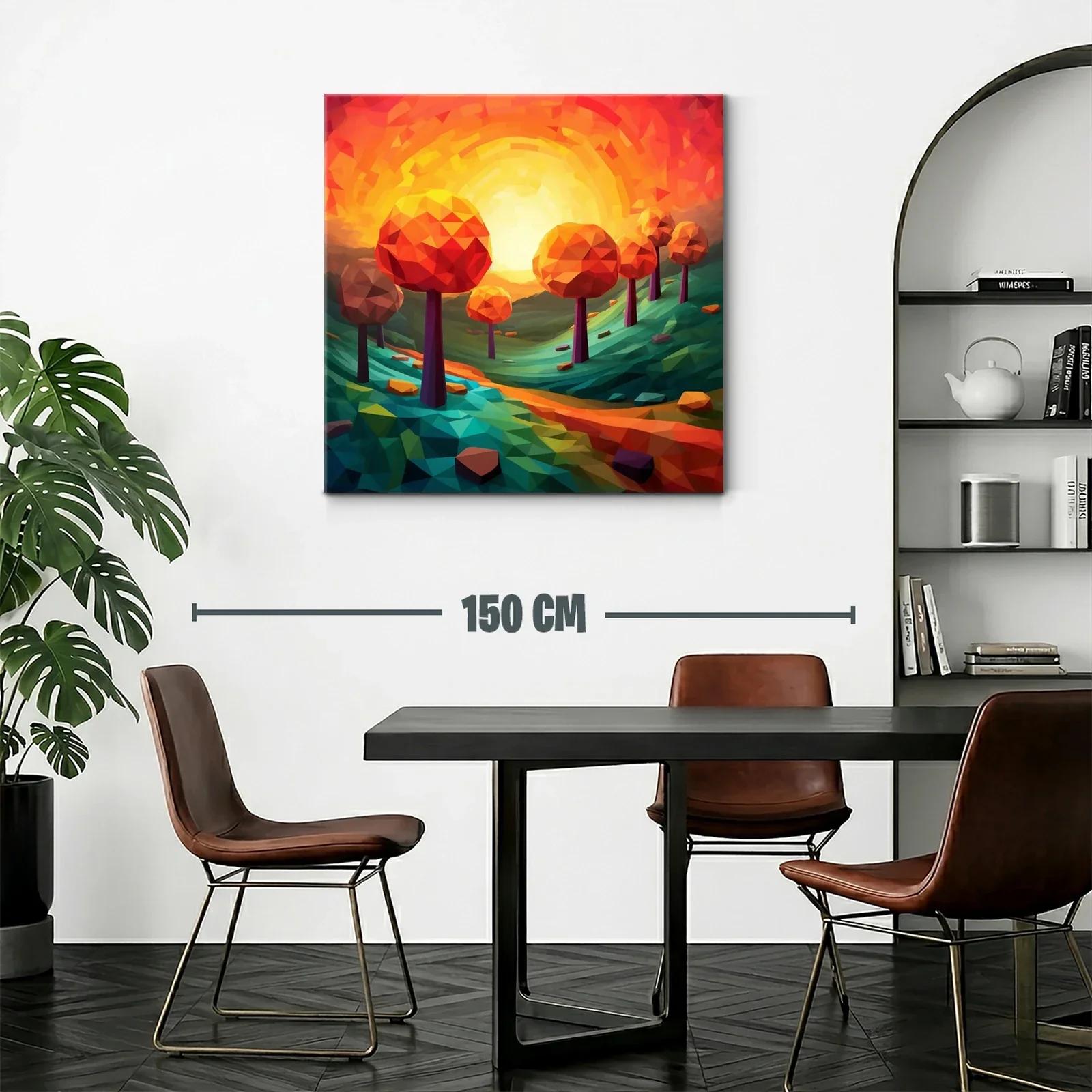 Paisaje geométrico con árboles naranjas al atardecer — miniatura 2