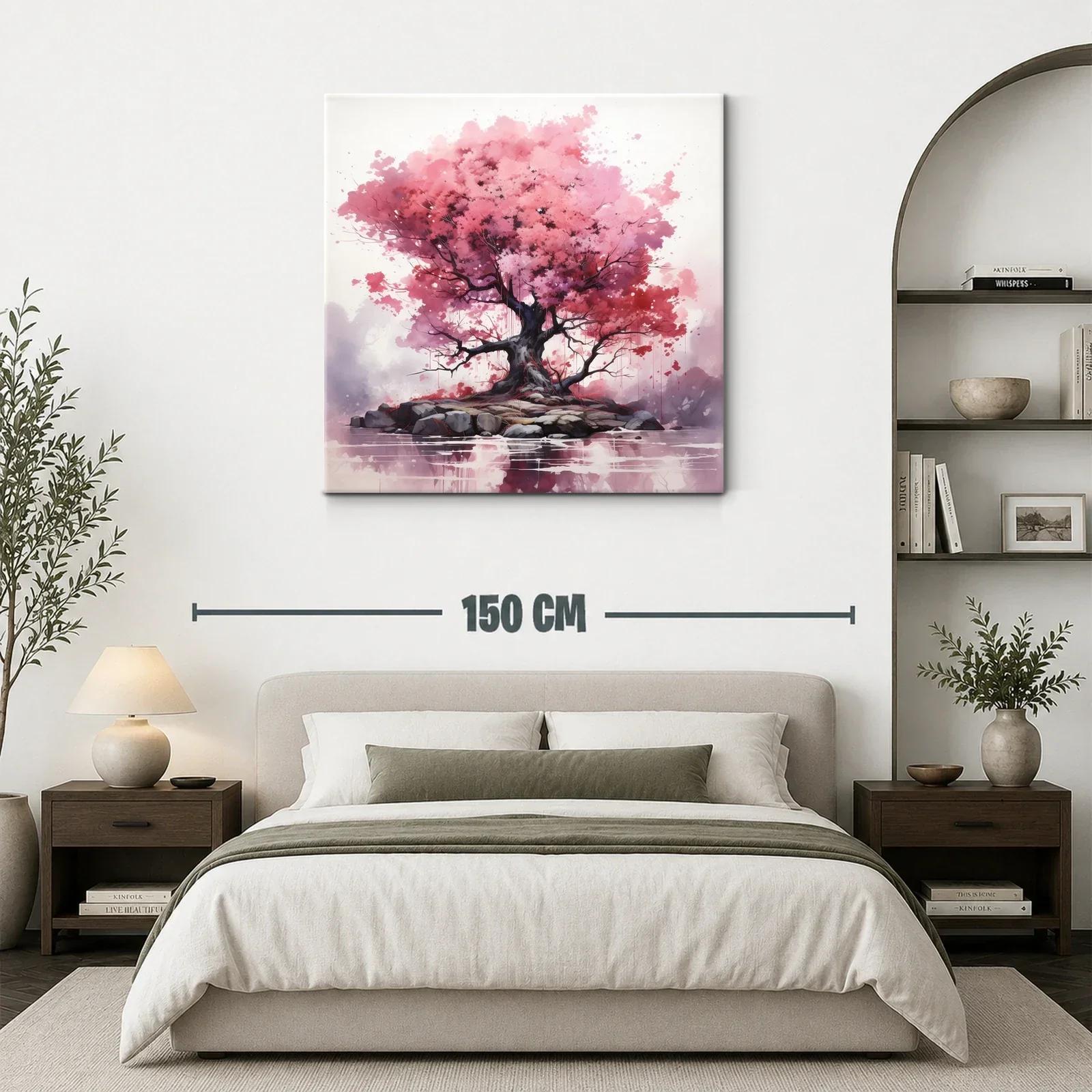 Árbol con Follaje Rosa en Isla Rocosa — miniatura 3