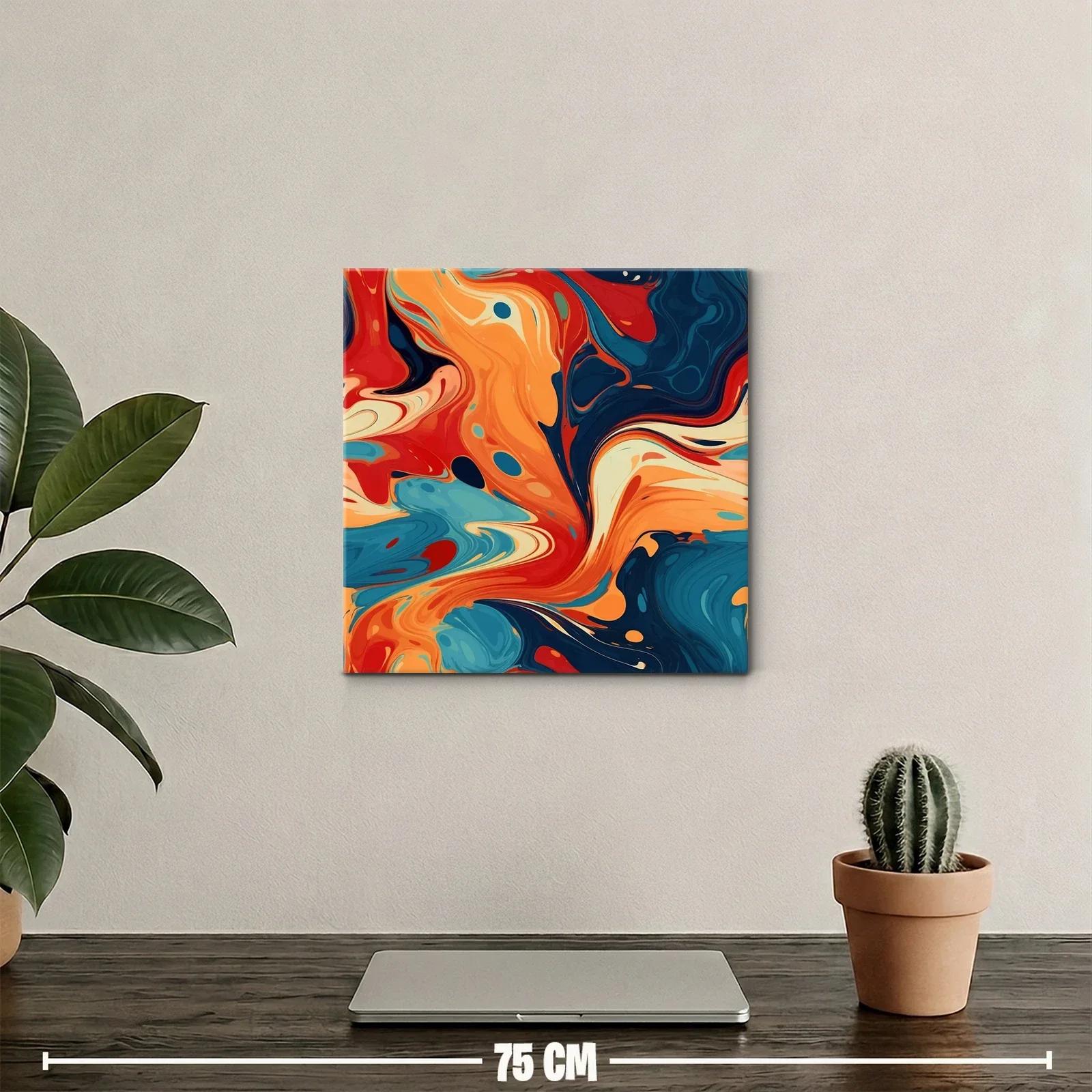Cuadro abstracto con tonos cálidos y azules profundos — miniatura 2