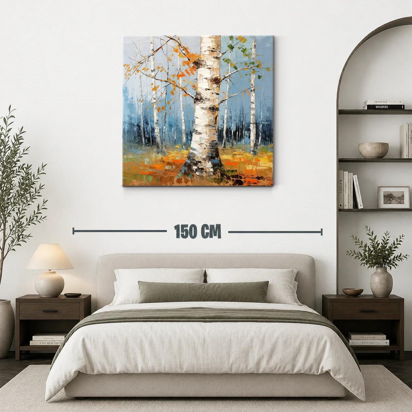Bosque de abedules con tonos otoñales y cielo azul — miniatura 3