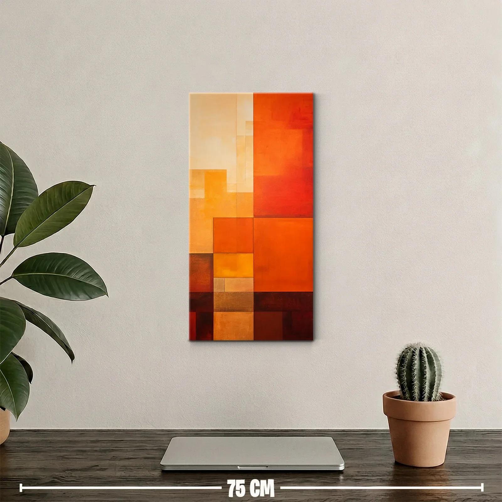 Cuadro geométrico de bloques en naranja y beige — miniatura 2