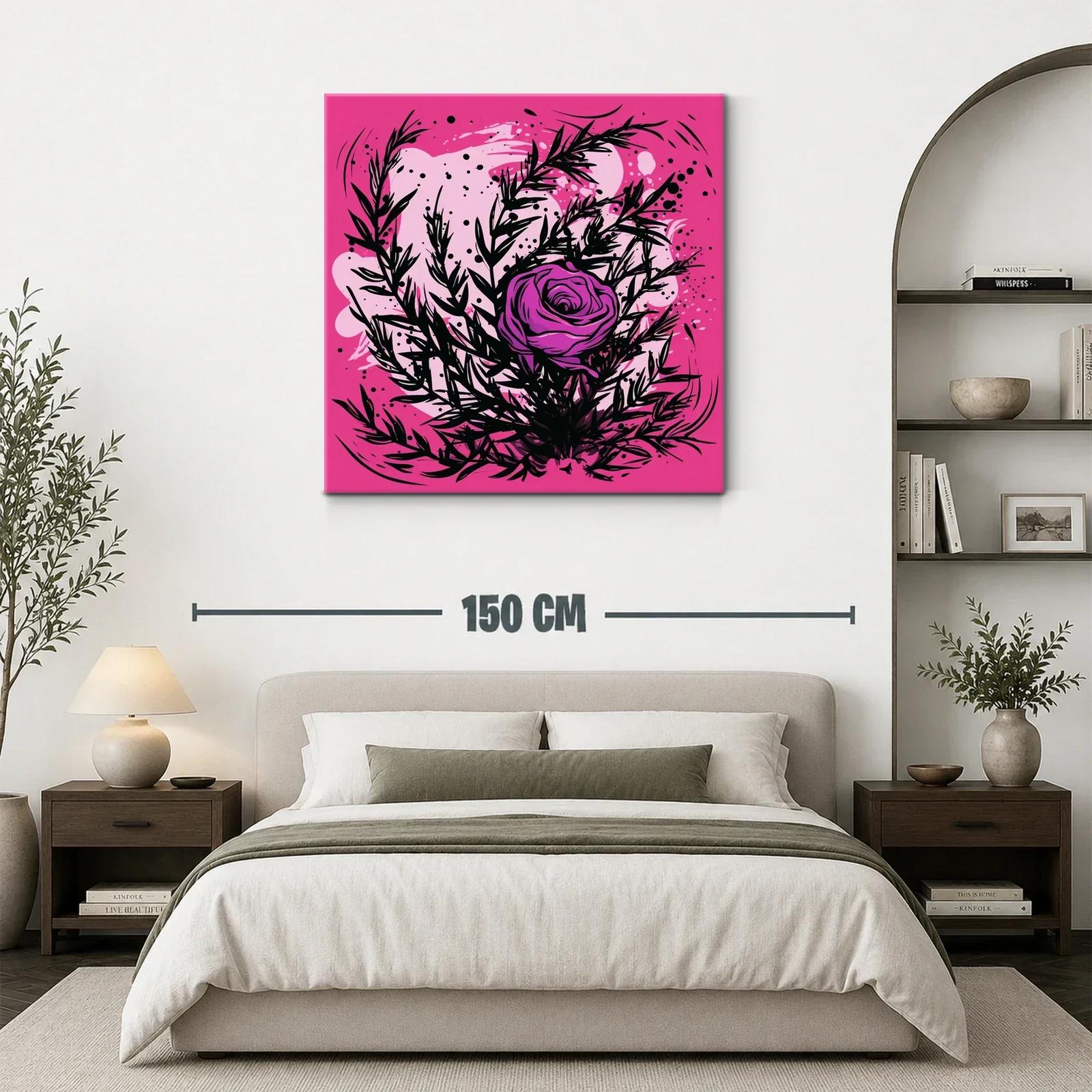 Rosa vibrante con follaje negro sobre fondo rosa intenso — miniatura 3