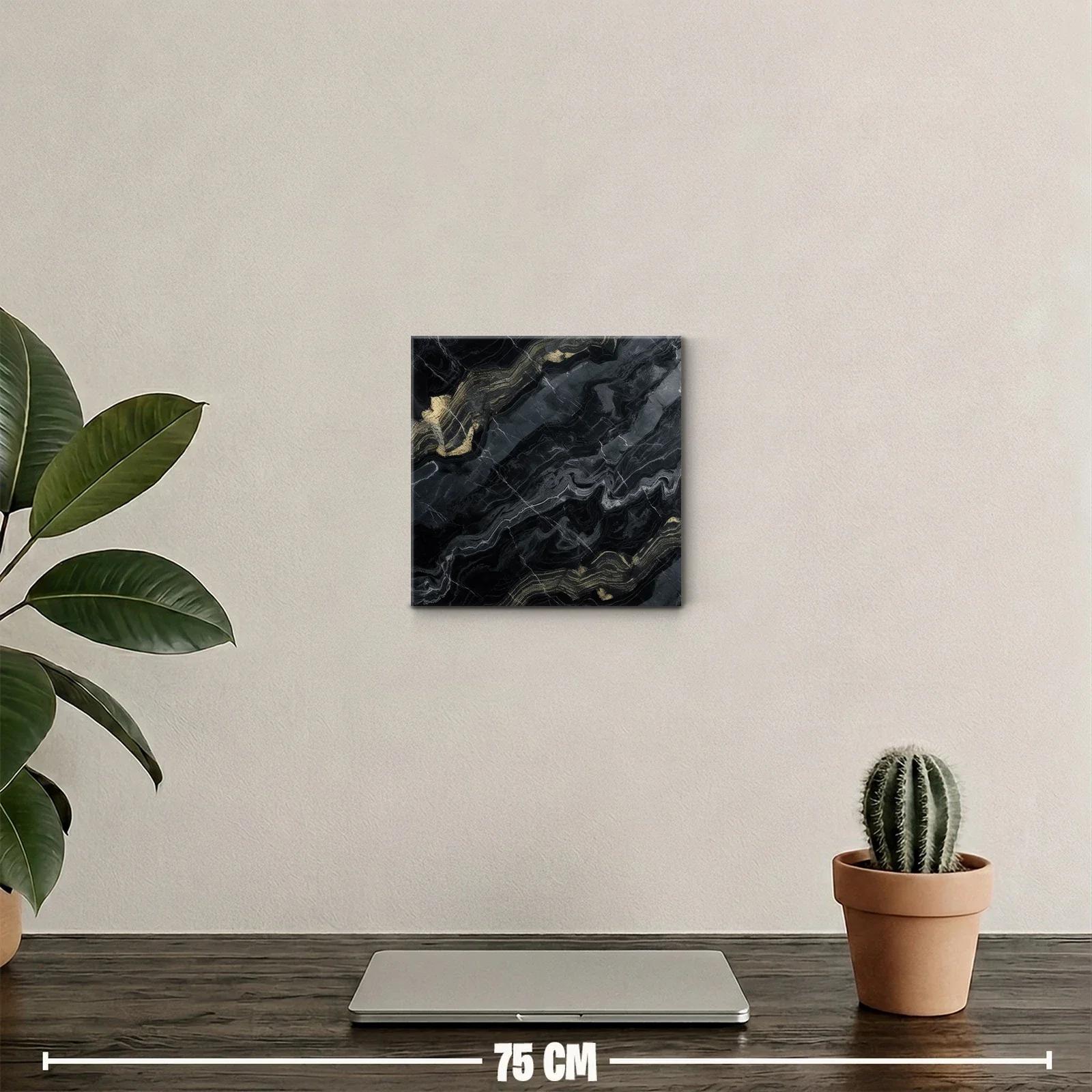 Cuadro abstracto con vetas doradas y fondo oscuro — miniatura 2