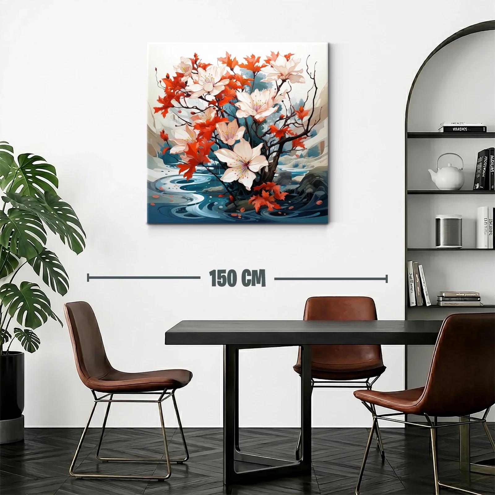 Flores blancas y hojas otoñales sobre fondo fluvial — miniatura 2