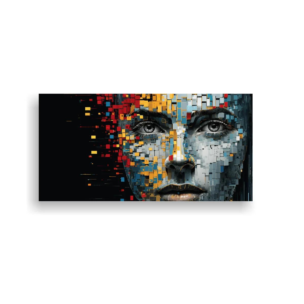 Cuadro rostro de mujer pixelado en alto contraste — imagen principal