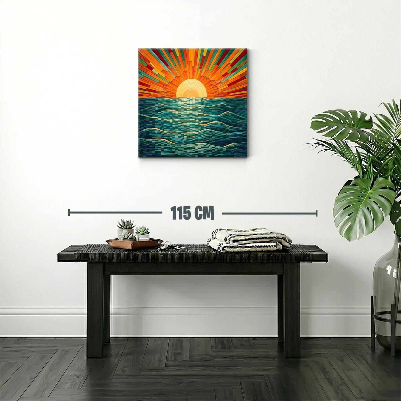 Atardecer vibrante con olas estilizadas en tonos cálidos — miniatura 2
