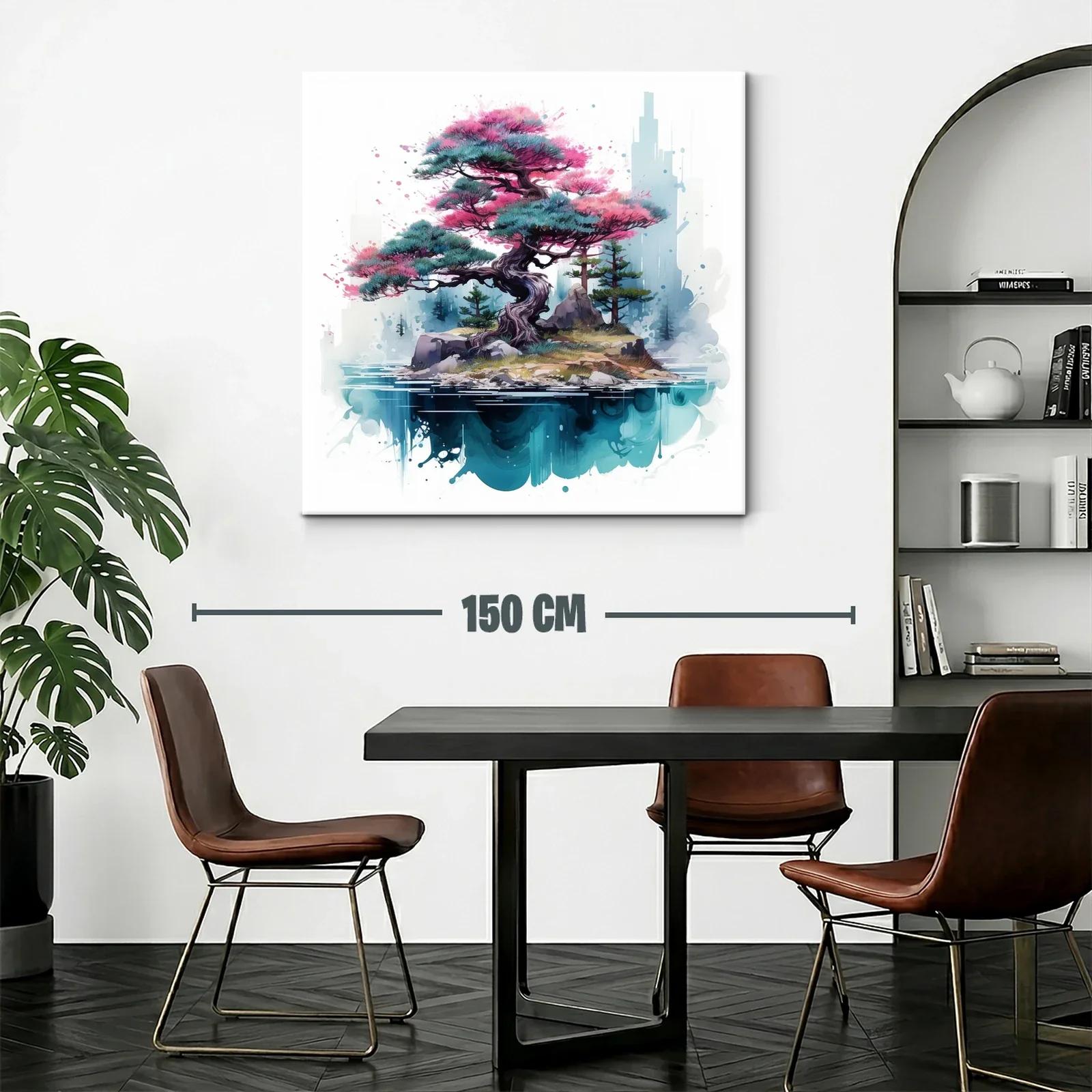 Árbol bonsái en isla flotante con tonos rosas y azules — miniatura 2