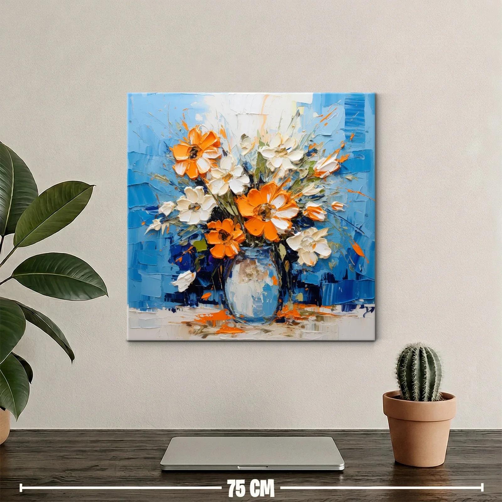 Vibrante ramo de flores naranjas y blancas sobre fondo azul — miniatura 2