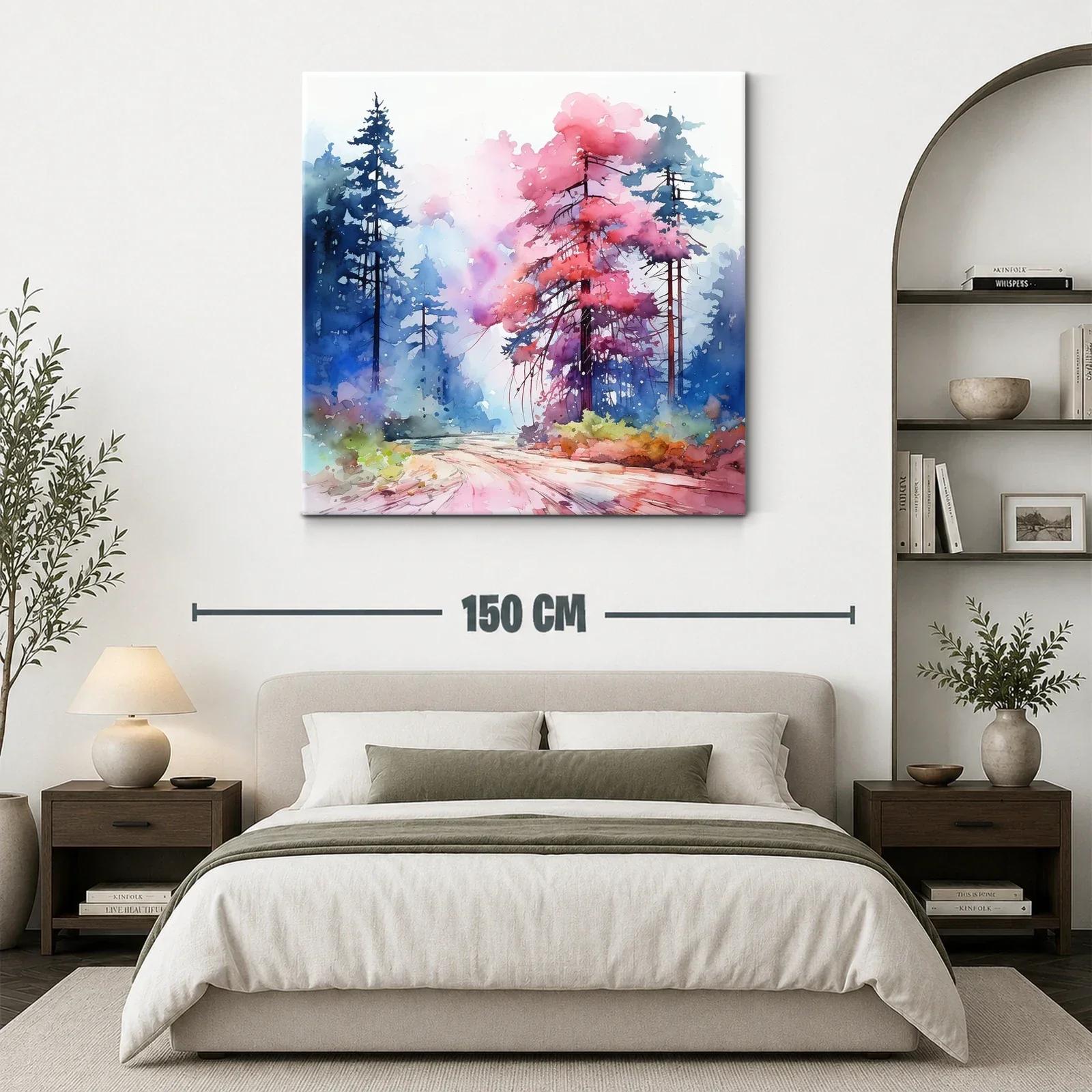 Paisaje natural con árboles vibrantes en tonos rosas y azules — miniatura 3