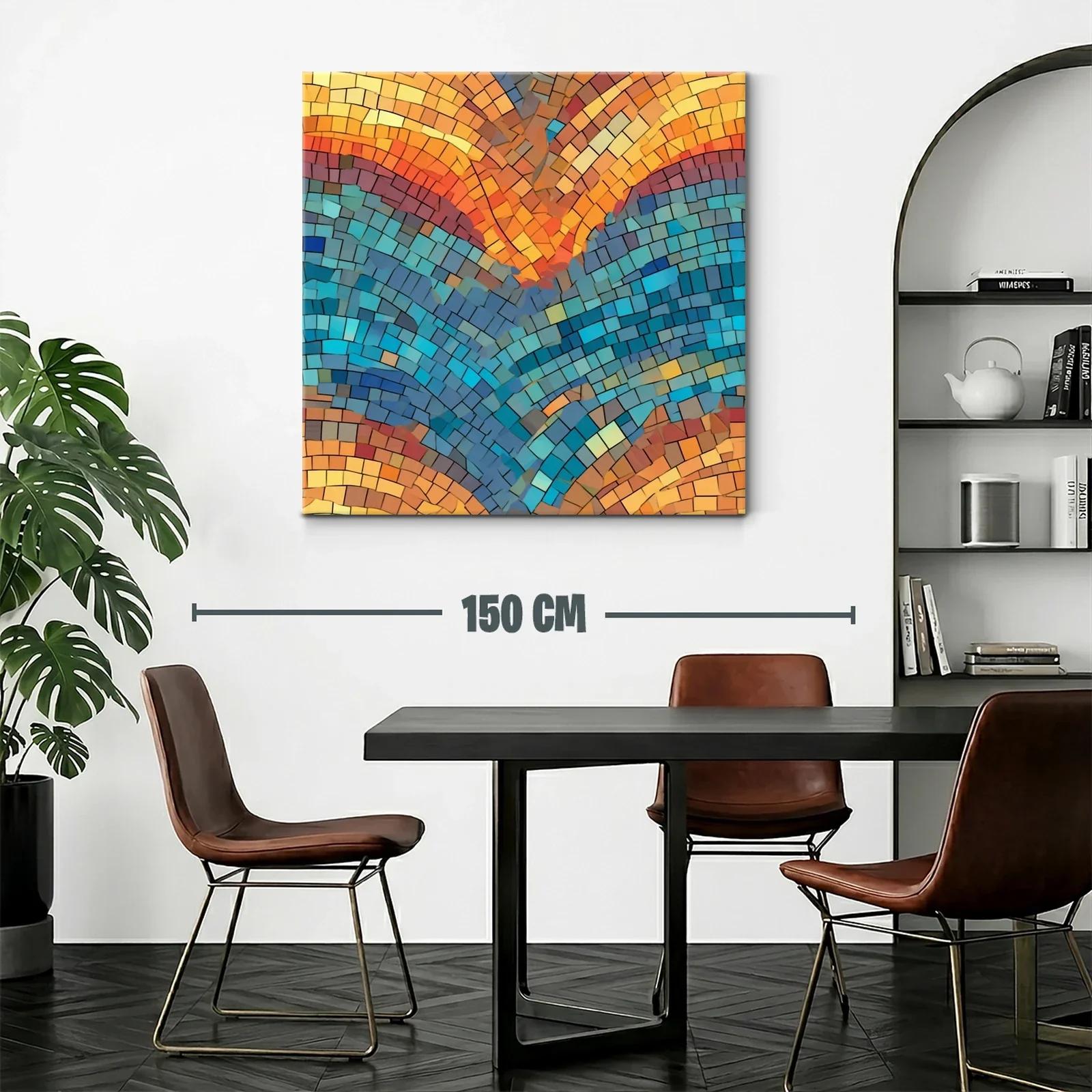 Cuadro mosaico con tonos cálidos y azules vibrantes — miniatura 2