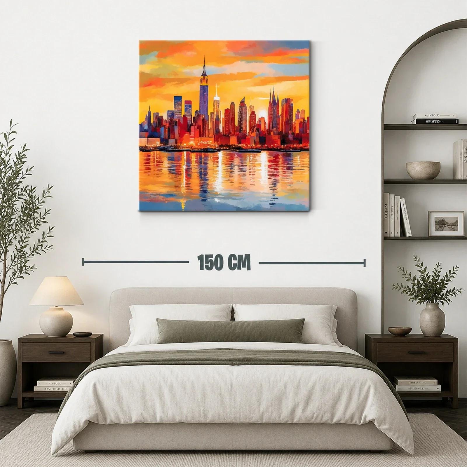 Atardecer vibrante sobre skyline urbano con reflejos dorados — miniatura 3