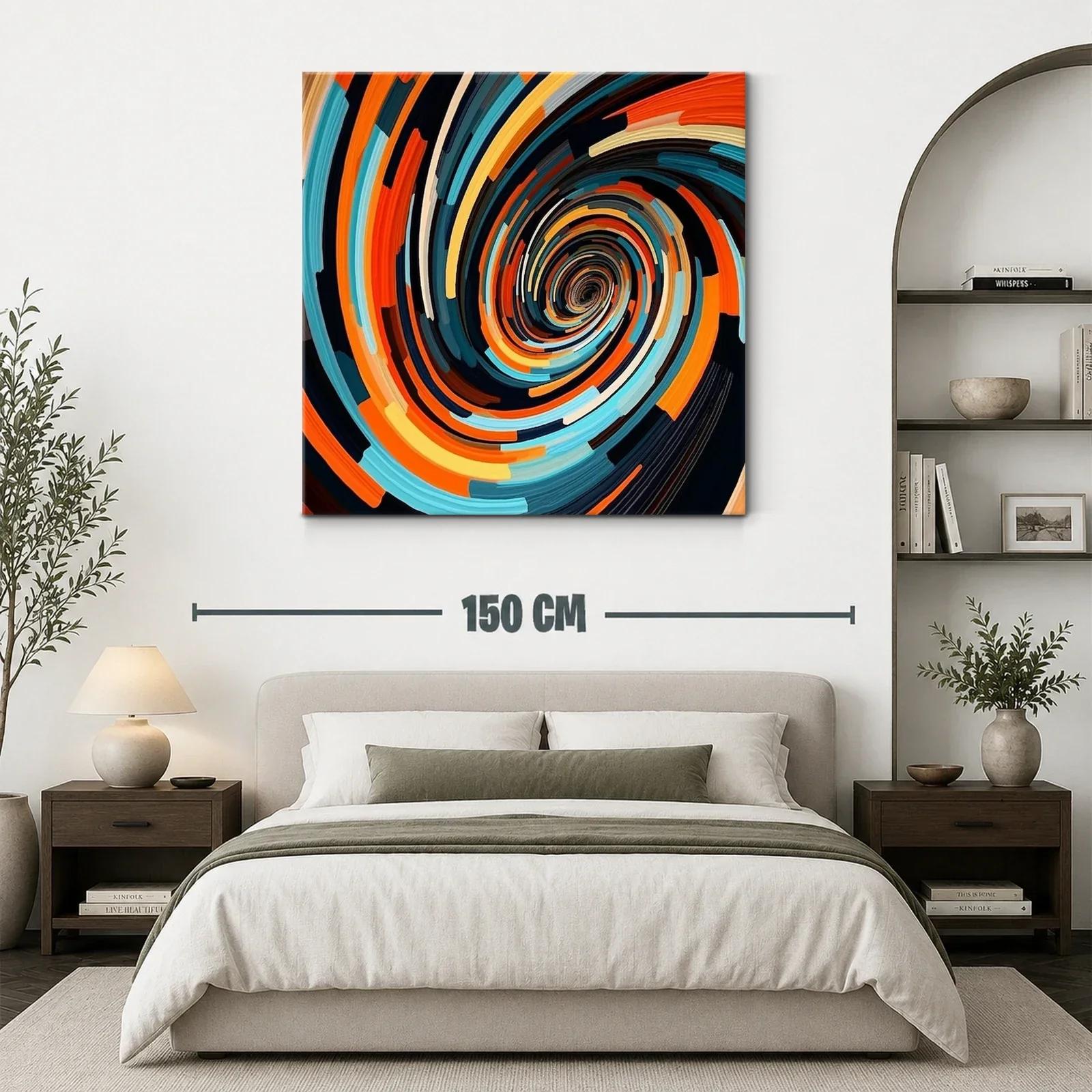 Cuadro abstracto en espiral con vibrantes tonos cálidos y fríos — miniatura 3