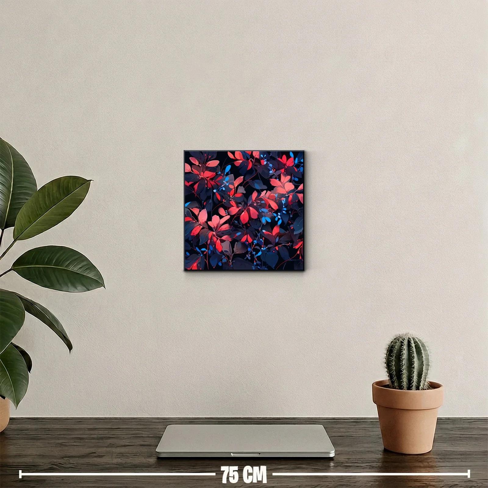 Cuadro decorativo con hojas en tonos rojos y azules intensos — miniatura 2
