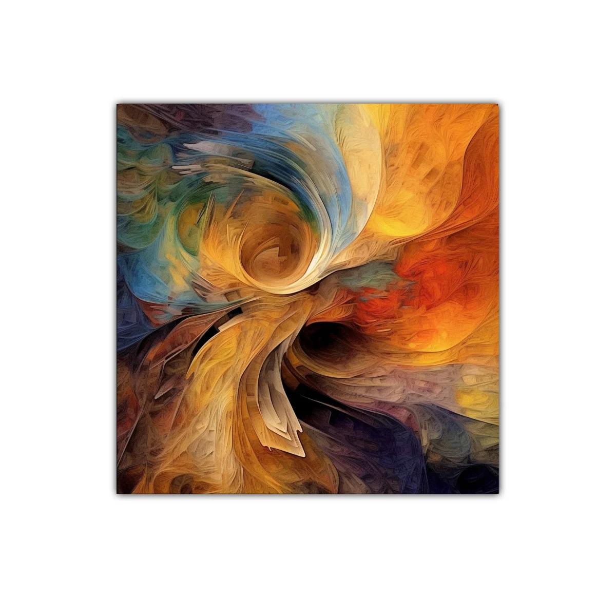 Cuadro abstracto con remolinos en tonos cálidos y fríos — miniatura 1