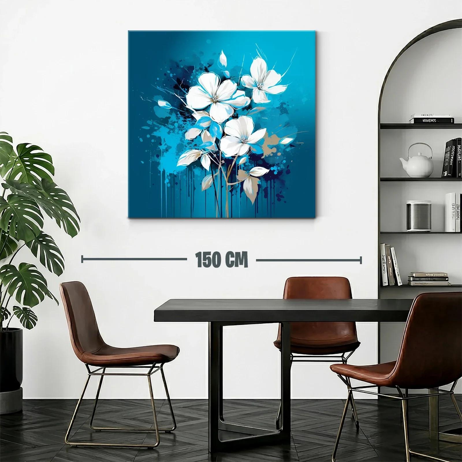 Flores blancas sobre fondo azul vibrante con salpicaduras — miniatura 2