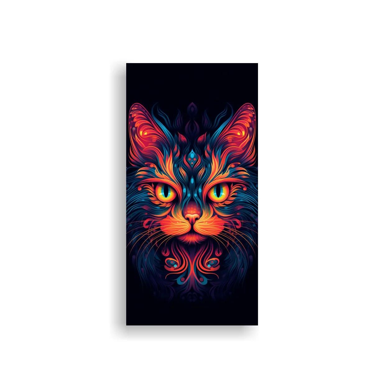 Cuadro cara de gato neón con líneas onduladas luminosas — imagen principal