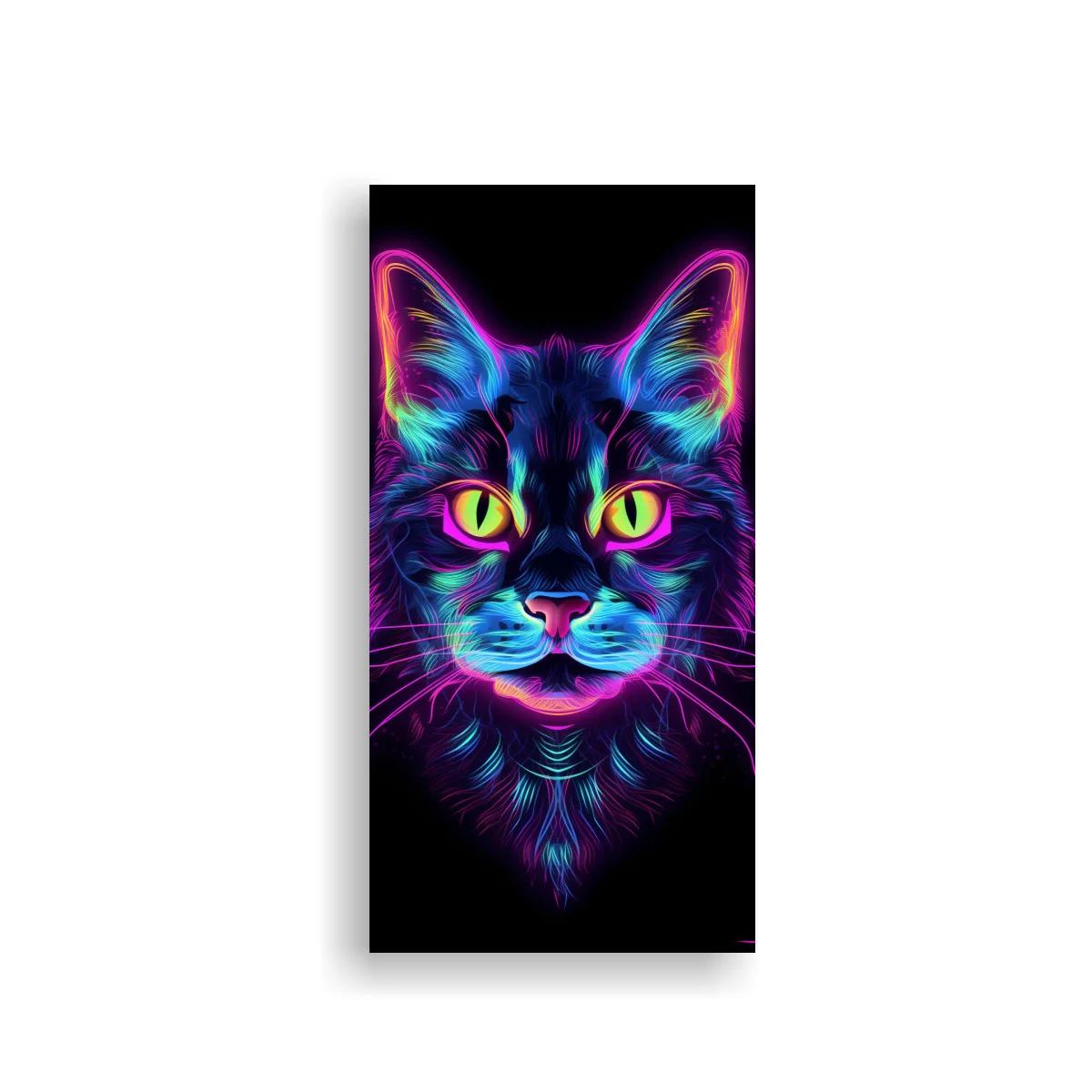 Cuadro gato de neón con ojos verdes intensos — imagen principal