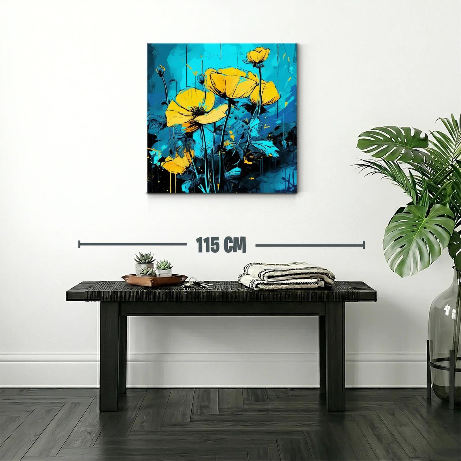 Cuadro floral con tonos vibrantes en azul y amarillo — miniatura 2
