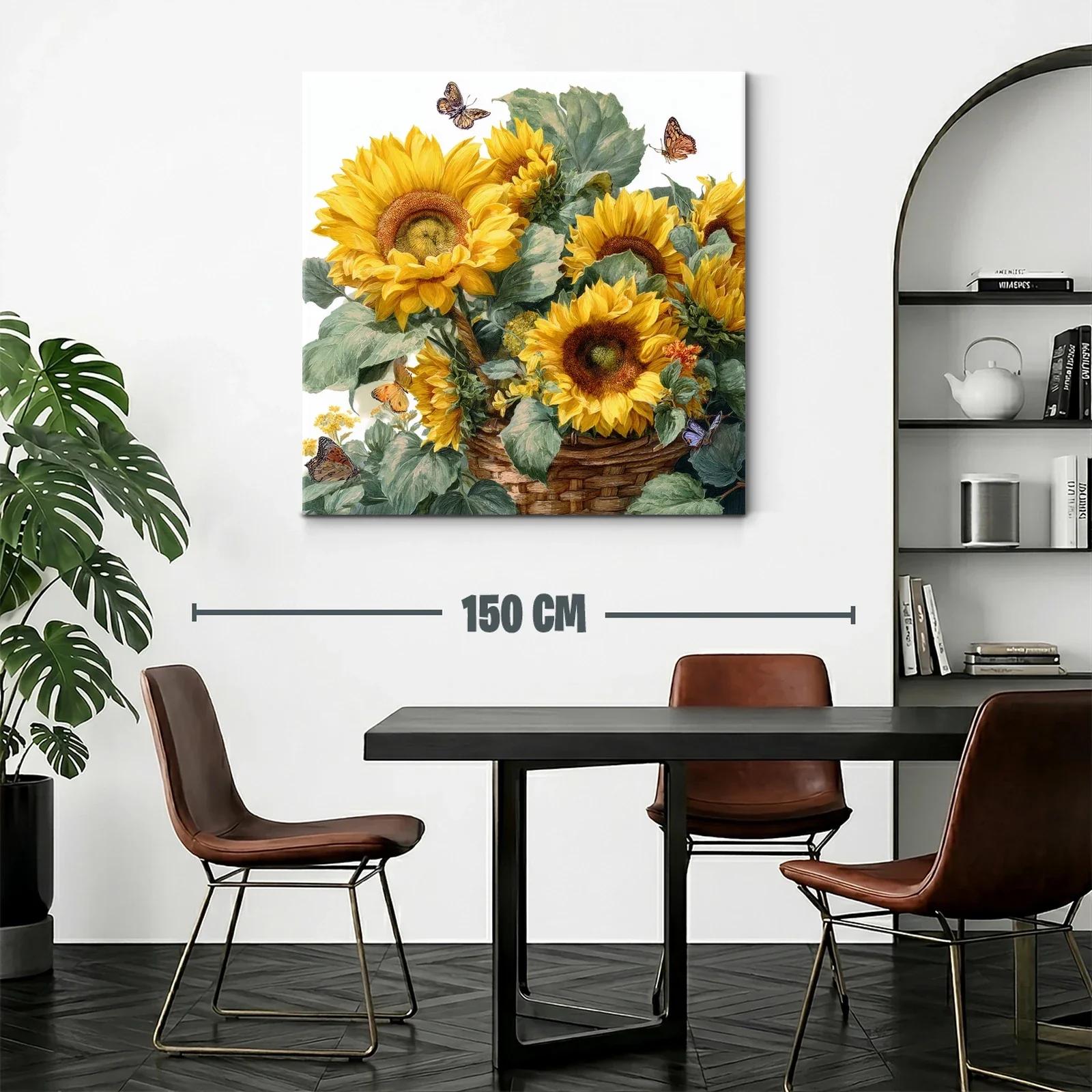 Cuadro con vibrantes girasoles y mariposas en tonos cálidos — miniatura 2