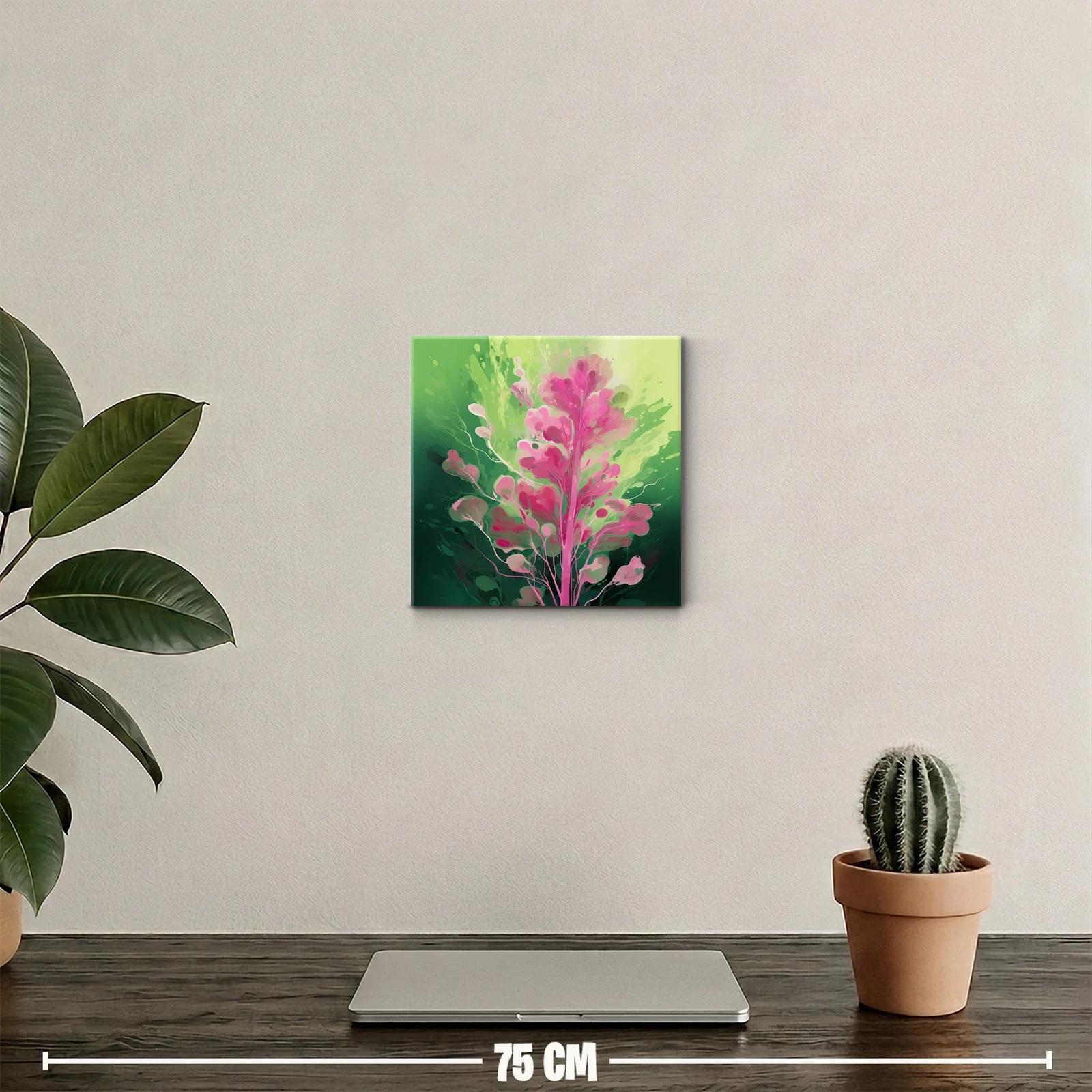 Cuadro decorativo con hoja vibrante en tonos rosa y verde — miniatura 2