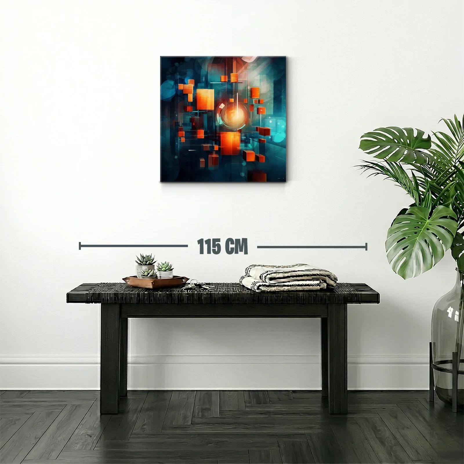 Composición abstracta con cubos naranjas flotantes en fondo azul — miniatura 2