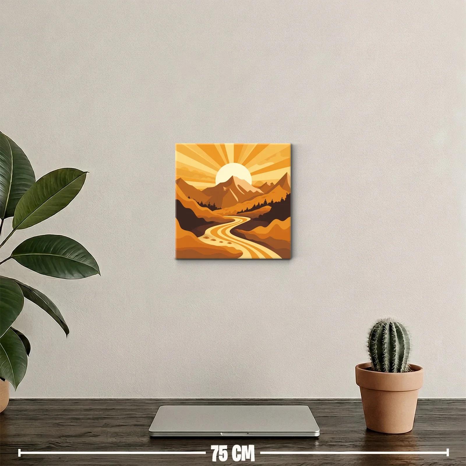 Paisaje de montaña al amanecer con río dorado — miniatura 2