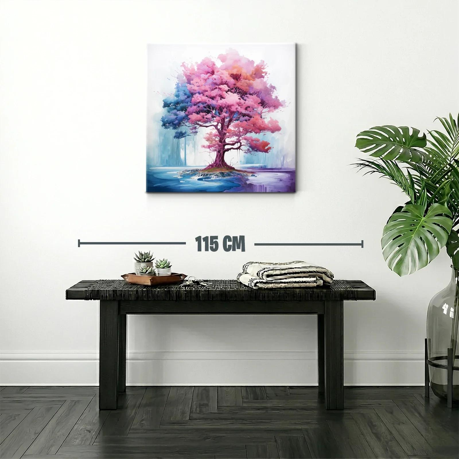 Árbol vibrante con tonos rosas y azules en paisaje onírico — miniatura 2