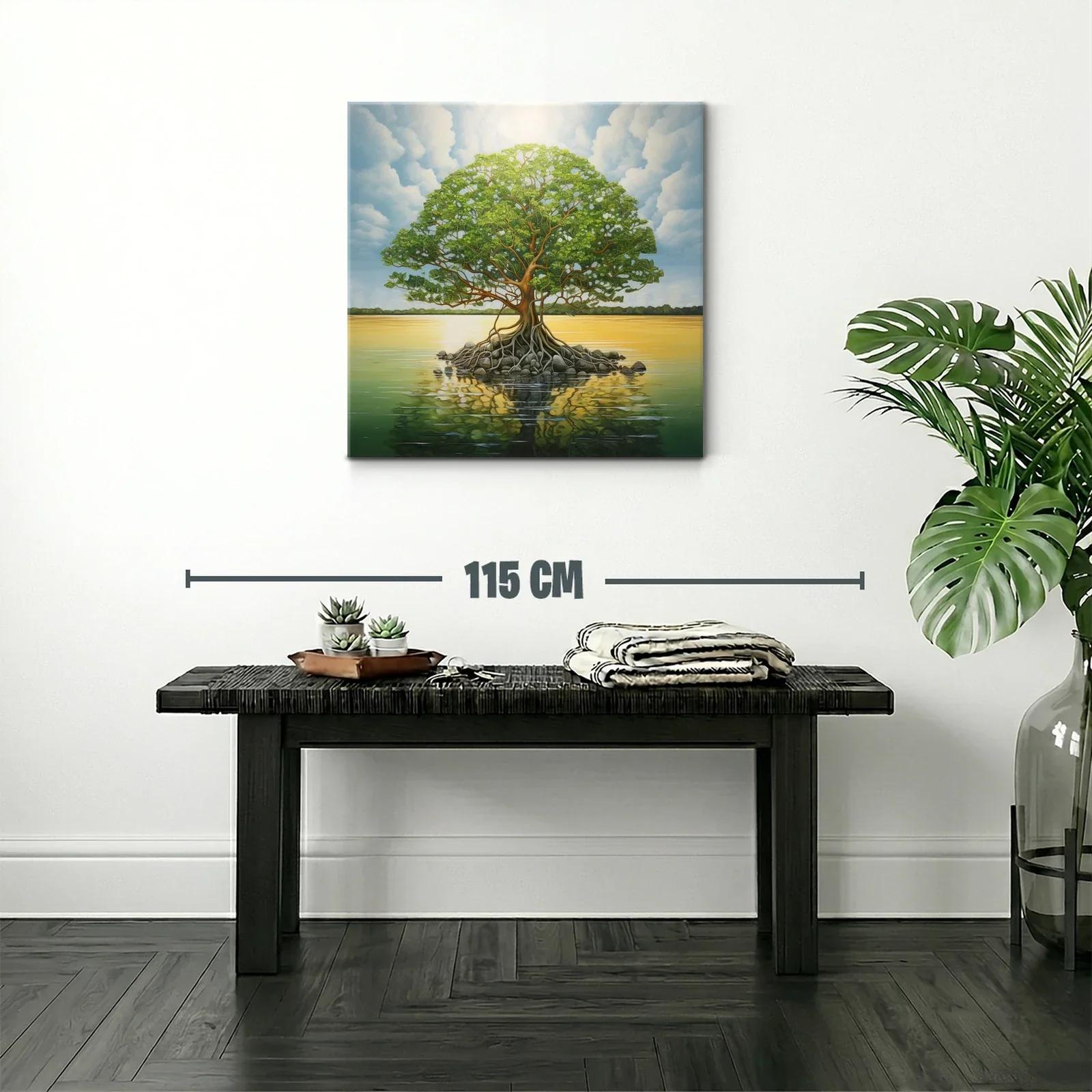 Árbol solitario sobre lago en tranquila puesta de sol — miniatura 2