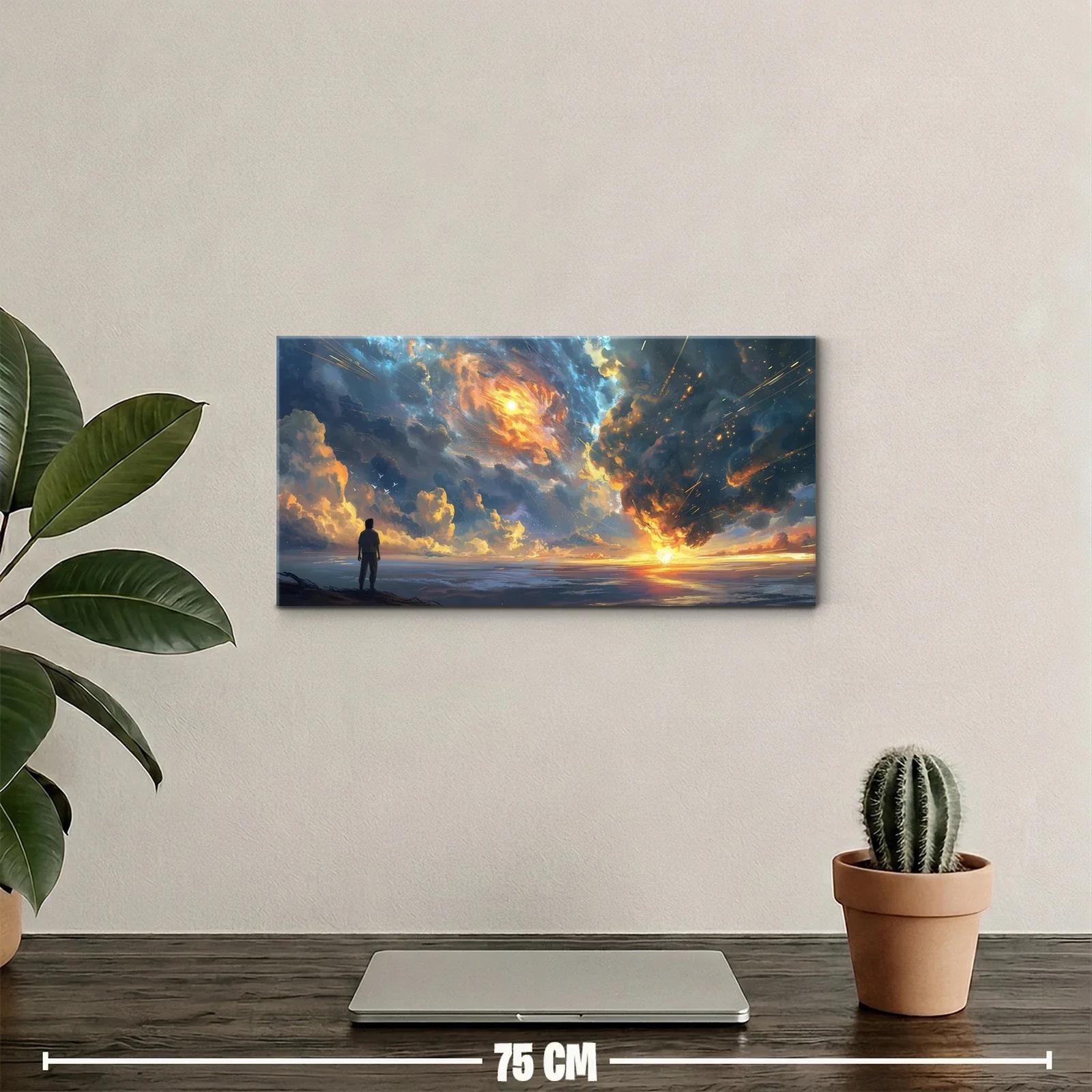 Cuadro cielo dramático al atardecer con silueta solitaria — miniatura 2