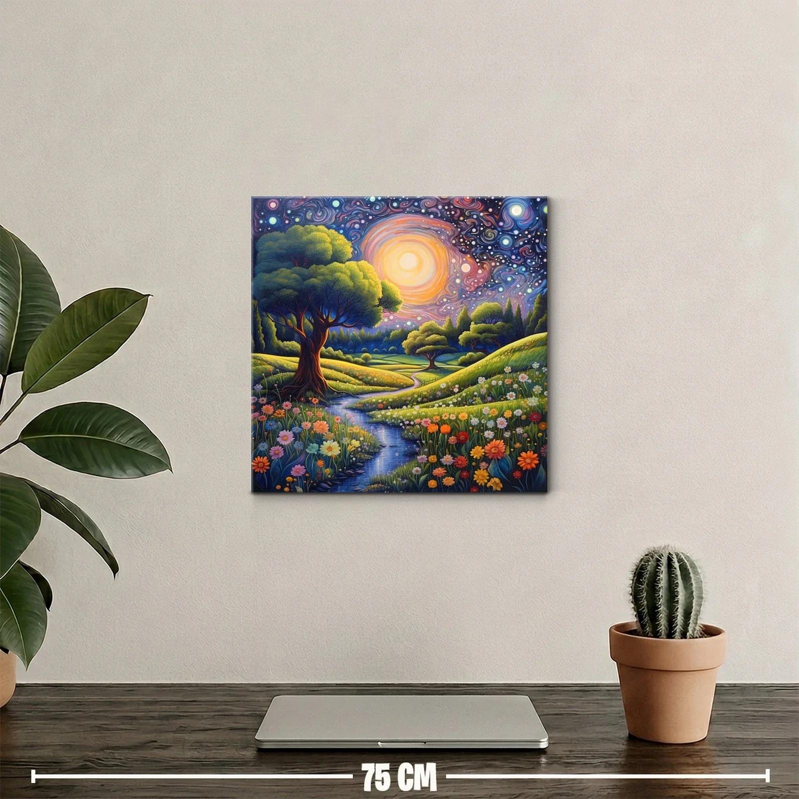 Paisaje nocturno con flores y cielo estrellado vibrante — miniatura 2