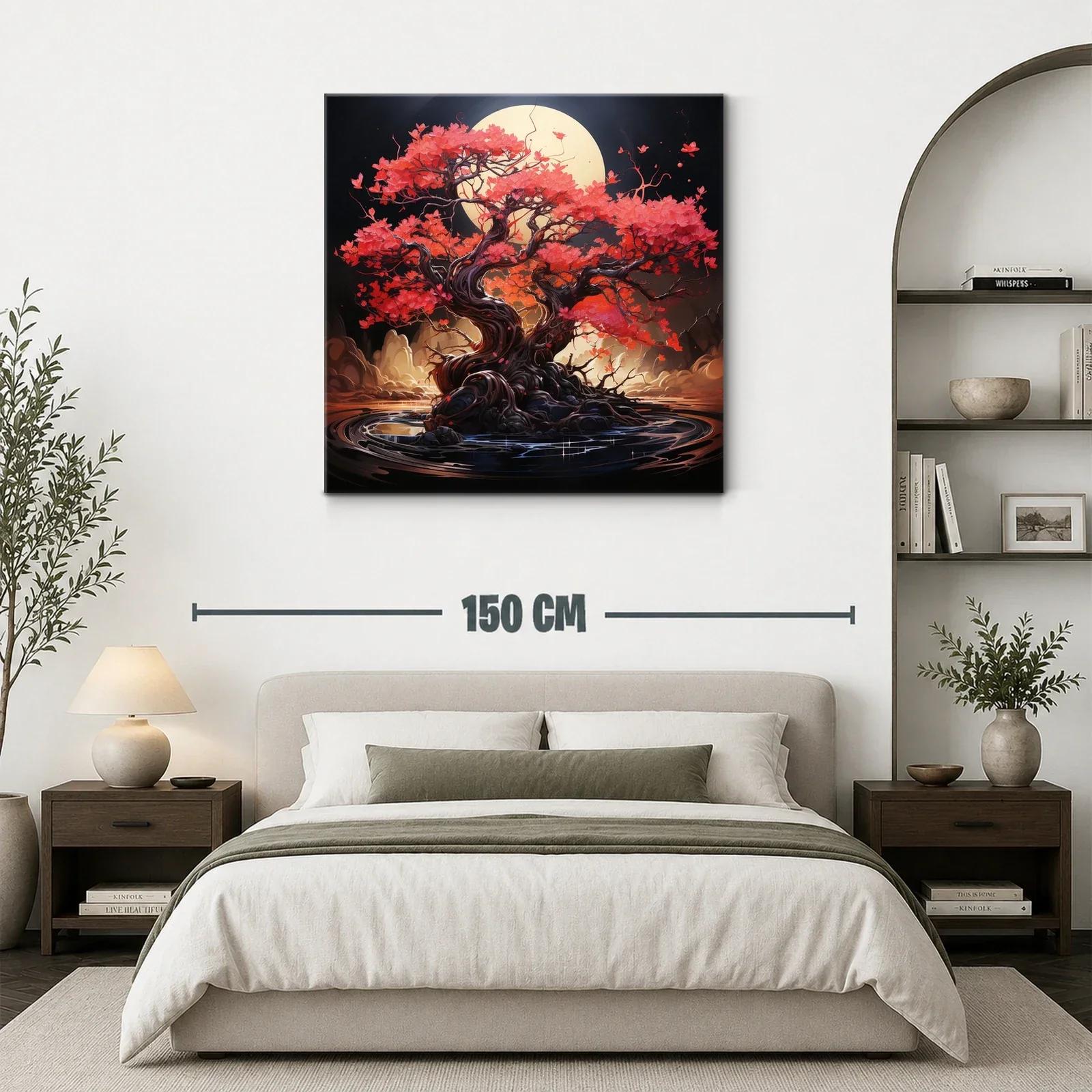 Árbol de hojas rojas bajo luna llena — miniatura 3