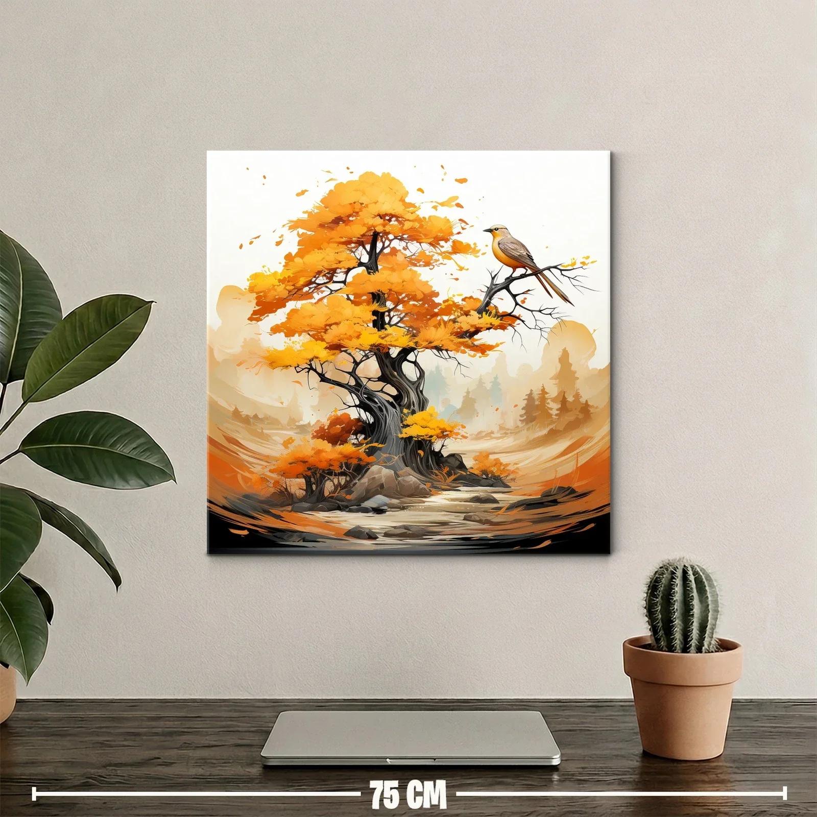 Árbol en otoño con pájaro sobre rama en paisaje sereno — miniatura 2