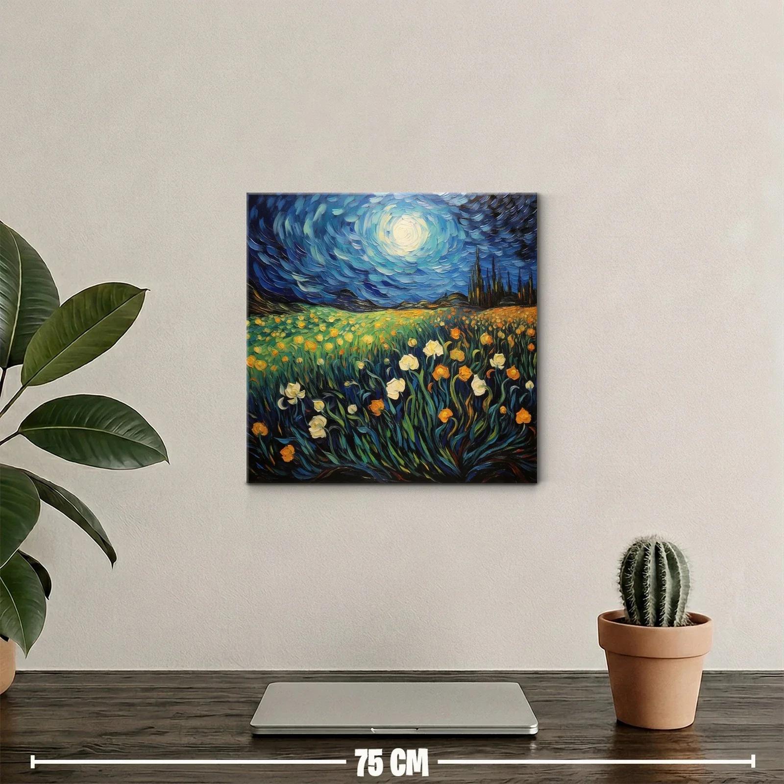 Campo de flores bajo cielo nocturno brillante — miniatura 2