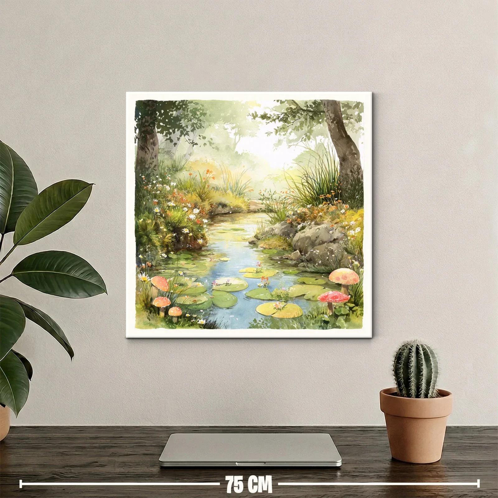 Paisaje natural con estanque y setas entre vegetación — miniatura 2