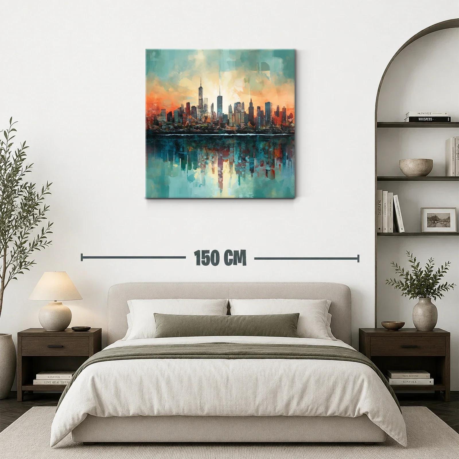Ciudad al Amanecer con Reflejos en el Agua — miniatura 3