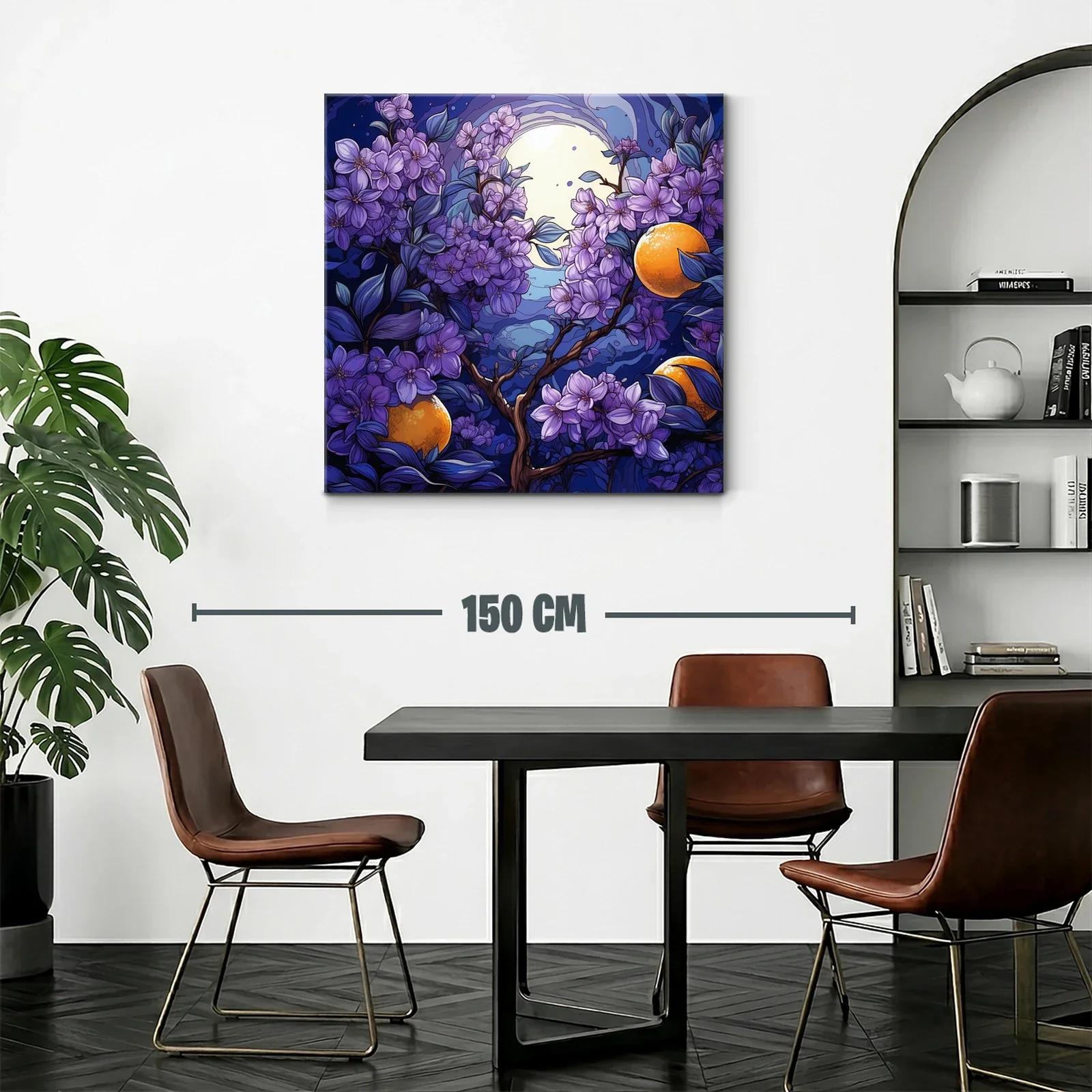 Flores violetas con luna llena y naranjas brillantes — miniatura 2