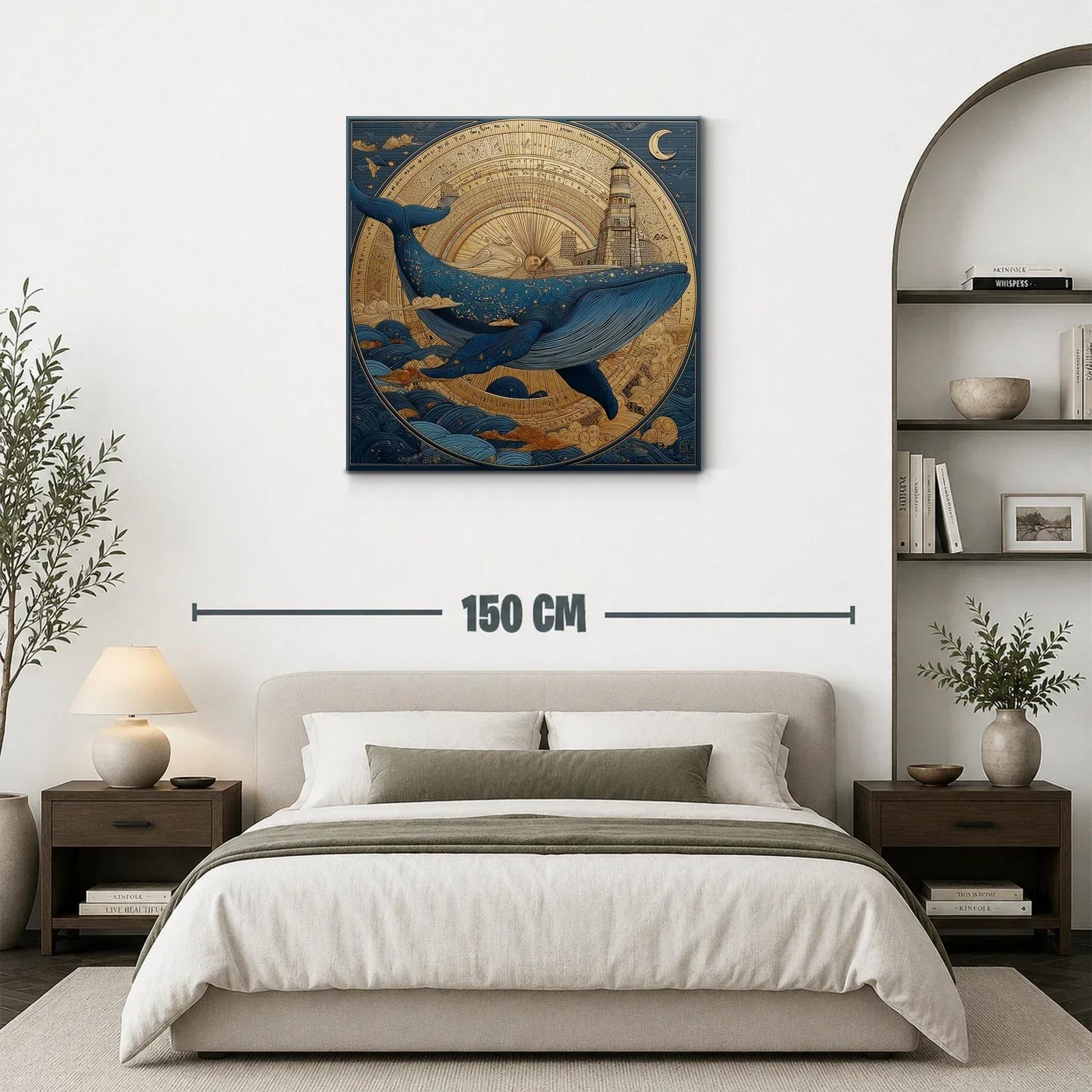 Impresionante ballena azul con faro y cielo estrellado — miniatura 3