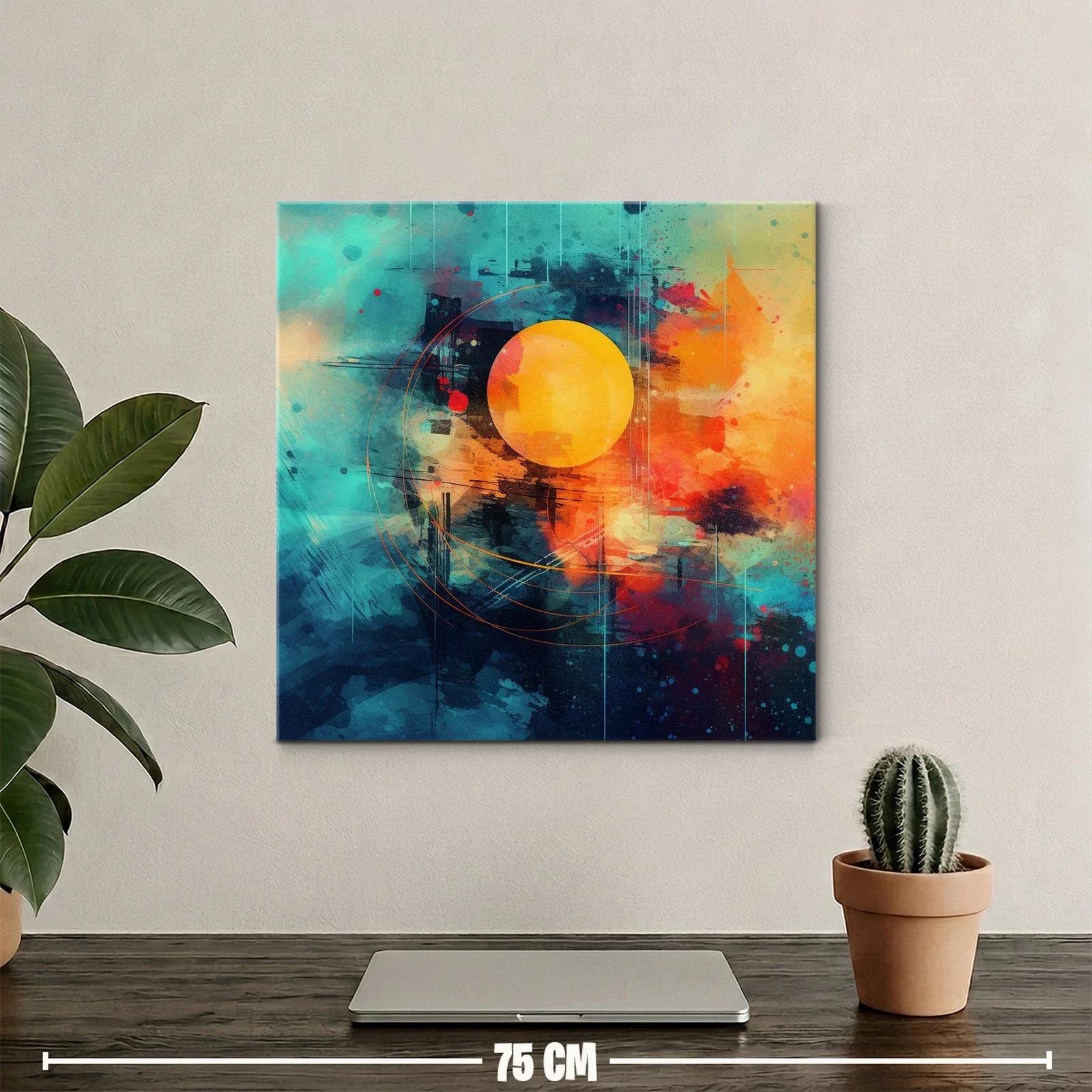 Cuadro abstracto con esfera solar vibrante y tonos intensos — miniatura 2